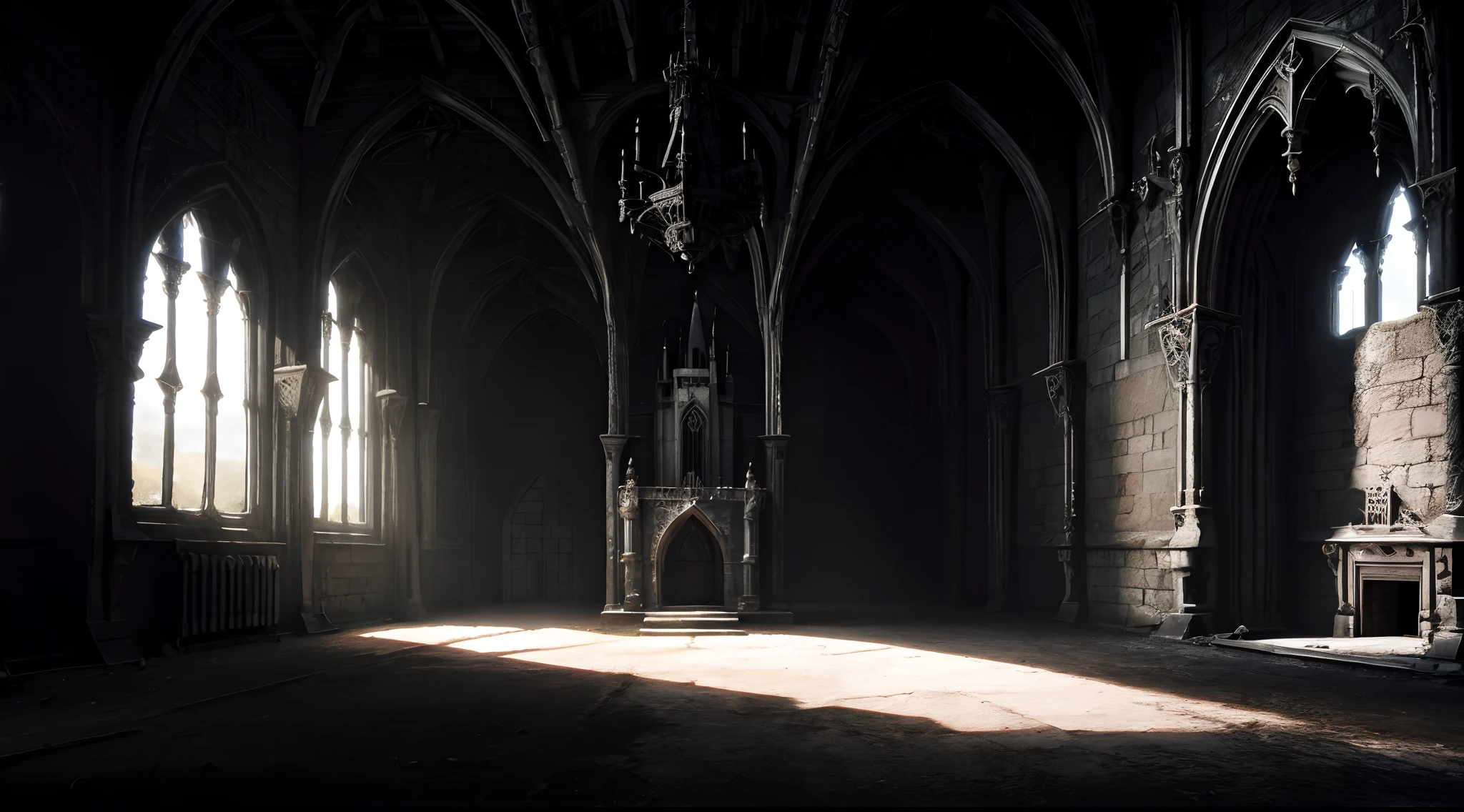 Empty intern of a gothic castle.