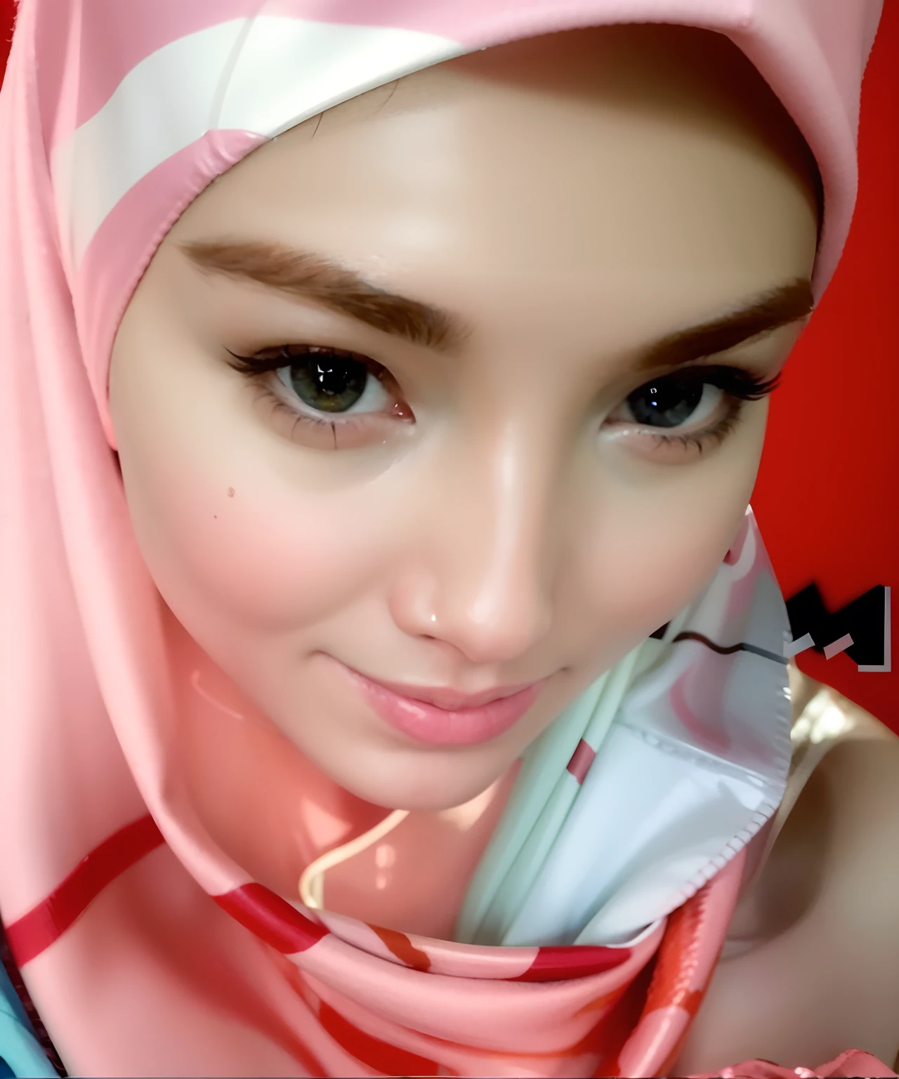 best quality, ultra high res, (photorealistic:1.4), (detailed beautiful girl:1.4), (medium breasts:0.8), looking_at_viewer, Detailed facial details, beautiful detailed eyes,pink hair, blue eyes, slender, haunting smile, (makeup:0.3), red lips, highly detailed clothes, (ulzzang-6500-v1.1:0.3)