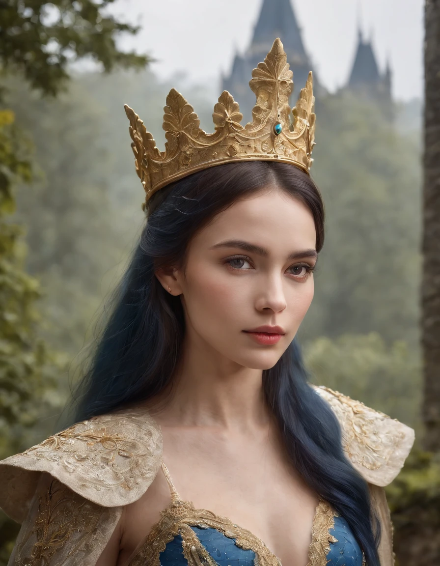 Woman with an ice tiara on her head and a navy blue winter cloak with golden details, broche de floco de neve. longos cabelos pretos. rainha do inverno, princesa elfa, retrato de uma rainha elfa, rainha elfa, princesa inverno, uma rainha elfa, artgerm em artstation pixiv, bela e elegante rainha elfa, corpo inteiro. Standing in the snow in front of a large icy castle. Personagem de RPG. Era medieval. Mulher elfa. Elfa de cabelos ruivos. Olhos azuis. Elfa da floresta. Elfa Guerreira da floresta. Elfa arqueira. Arqueira medieval. Arco e Flecha. Organic Amadura. Armadura verde musgo. soft ilumination. Standing in the middle of the forest. Floresta densa. Cogumelos bioluminescentes. fantastical setting. Luz do dia. Luz solar. realces de cores quentes. Paleta verde azul e amarelo. RPG Character design. modelo ig | artgerm, :: rossdraws, obra de arte no estilo de guweiz, extremamente detalhada artgerm. corpo inteiro, fundo detalhado de um castelo, hiper detalhado, rosto detalhado, foto sincera POV, por lee jeffries, Nikon d850, filme fotografia de estoque ,4 kodak portra 400, F1 camera lens.6, cores ricas, hiper realista, textura realista, lighting dramatic, cinestill 800 (8k, Foto RAW, melhor qualidade, obra-prima: 1.2), ultra-detalhado, (pele altamente detalhada: 1.2), 8k UHD, DSLR, soft ilumination, alta qualidade.modelo ig | artgerm, :: rossdraws, obra de arte no estilo de guweiz, extremamente detalhada artgerm. corpo inteiro, fundo detalhado de um castelo, hiper detalhado, rosto detalhado, foto sincera POV, por lee jeffries, Nikon d850, filme fotografia de estoque ,4 kodak portra 400, F1 camera lens.6, cores ricas, hiper realista, textura realista, lighting dramatic, cinestill 800