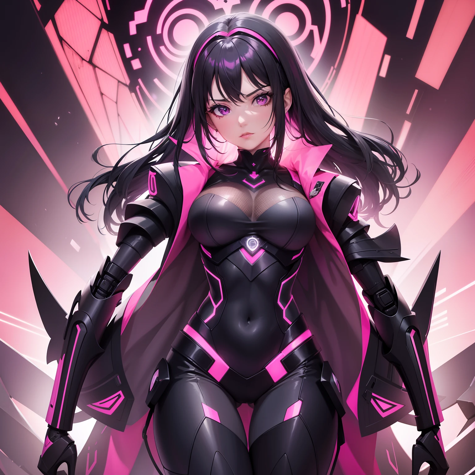 Mujer guapa cibernetica. Muy intrincada. Cuerpo de robot color rosa pulido y brillante