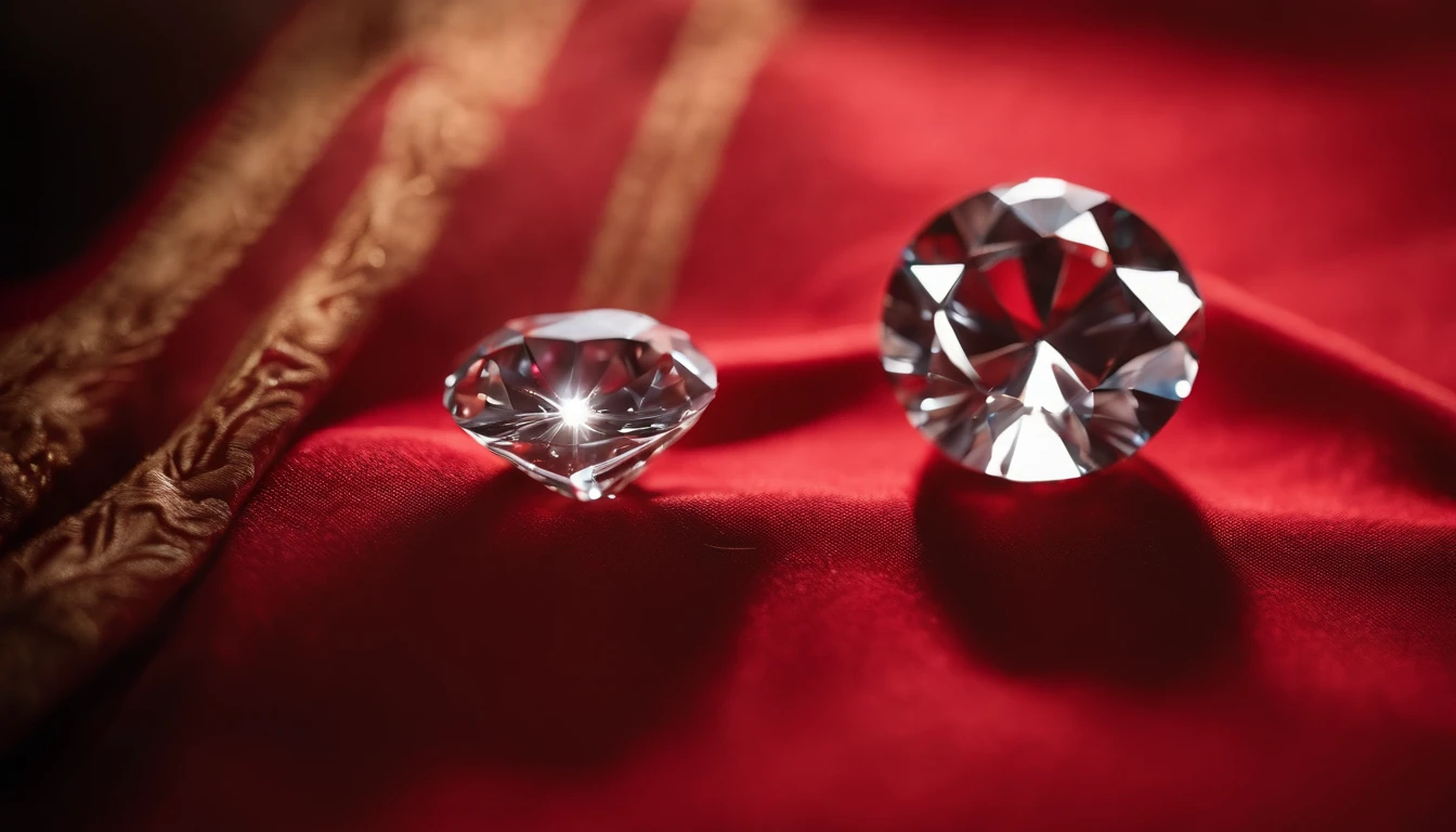 Diamond on red fabric coarsely