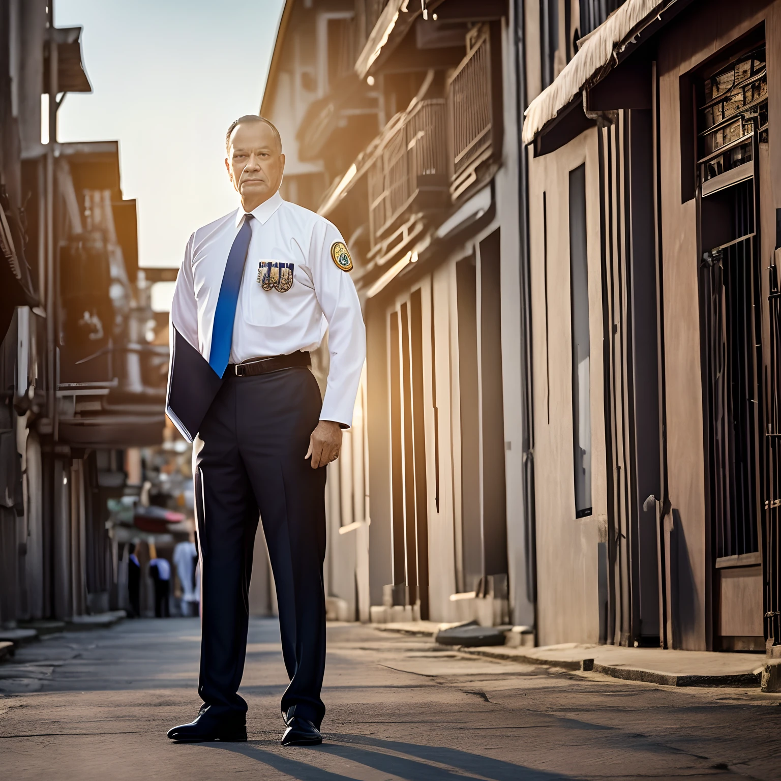 a Man standing with 30 years in suit and tie, body and head straight in the photo, DSRL, facing the viewer of the photo, eyes fixed to the lens, appears shoulders and head in the photo, man centered in the photo, 8k, best quality, masterpiece, realistic, realistic photo, movie photo, ultra realistic, 1 person, detailed, Perfect lighting, DSRL, professional photo, 9.16 resolution, near backdrop and nidan flag, 4k