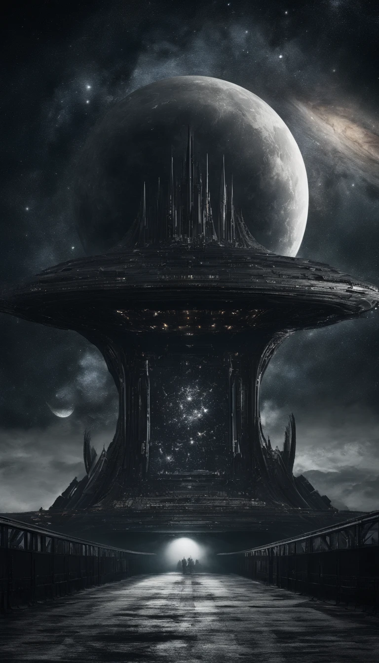 ((Masterpiece)),(Best quality)),Magnificent space image scene,heavenly body,Interstellar,((Huge star gates)),black hole,(((Huge starship))),Spaceship,Shining starry sky,8K,super-fine,high qulity