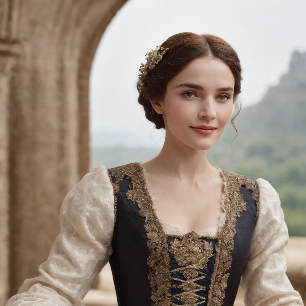 Sitting on the throne, Victorian era, Noble dress, Intricate decoration, spelling, Talking, Smileing, arms behind the back, Soft edge light, beautiful detailed sky, 巨作, very high resolution, highs quality, 4k, (Realistic Photos:1.2), photos,