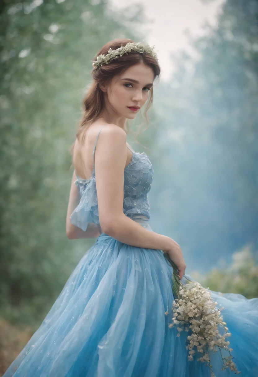 Draw as is,Blue Fairy,Large skirt,Broken flower border,Normal posture,upper body
