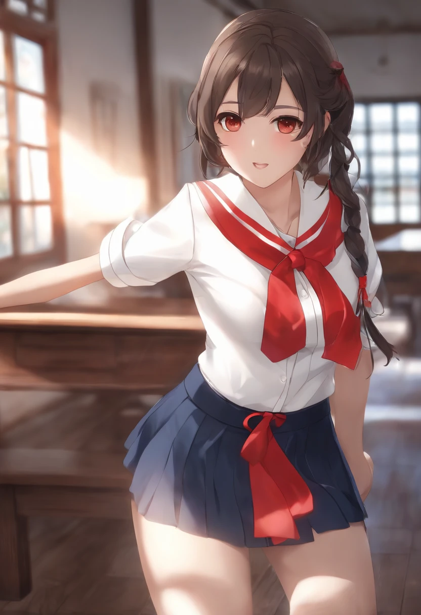 ((japanese beautiful woman:1.3)) ((School uniforms:1.4)) ((Panty shots:1.5)) ,((dark-blue skirt:1.3)) ((There is southeast, northwest mahjong in the background)) ((Thin_Fabric:1.4)) ((Random sexy pose:1.3)) ((Sweaty:1.5))((Be red in the face:1.4)) ((Big breasts:1.4)) ((Close-up:1.2)) Best quality,Masterpiece,超高分辨率,(Photorealistic:1.4),RAW photo,(Authentic skin texture:1.3),(filmgrain:1.3),in a panoramic view,Character portrait,very wide wide shot,Narrow waist,Cowboy shot,(In the dark, deepshadow, low tune, Cold light,) Night,(()),streaming tears,,Dust,Tyndall effect,(expression),1girll,Beautiful detailed eyes and face,White jabot,Brown eyes,((Brown hair:1.2)) ((full bodyesbian:1.3)) ((Smile:1.3)),The background has mahjong elements,Play mahjong