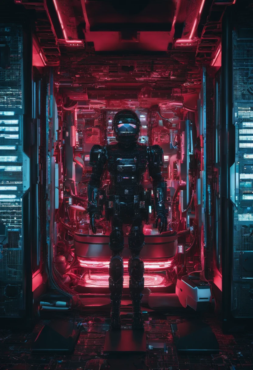 Space capsule,looki at viewer,Realiy,A man in a black tight leather jacket,Wearing a futuristic helmet,cowboy lens,(fish eye),Cramped and dirty room,clothes details,Japan's old red light district,((()),((natta)),