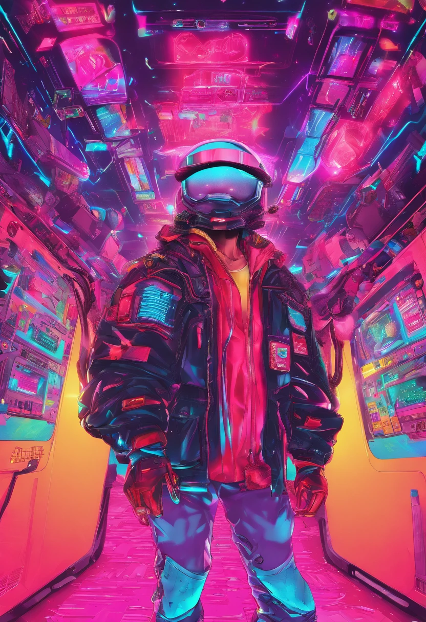 Space capsule,looki at viewer,Realiy,A man in a black tight leather jacket,Wearing a futuristic helmet,cowboy lens,(fish eye),Cramped and dirty room,clothes details,Japan's old red light district,((()),((natta)),