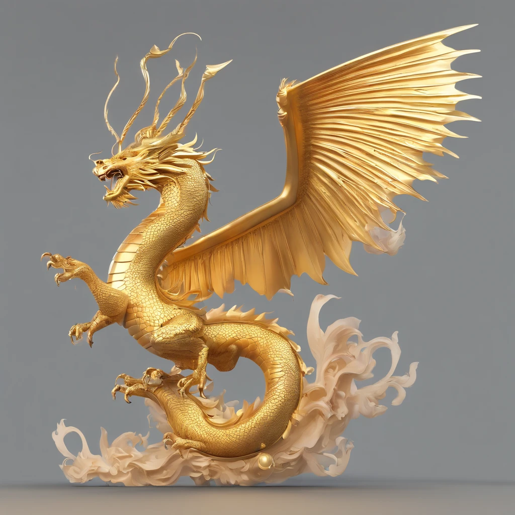 A logo、masterpiece、(white backgrounid:1)、Golden Chinese dragon surrounded by white clouds、Deities々Halo、the wind、Deities、long wavy body、tusk、The upper part of the body、Fantasia、myth、hightquality、ighly detailed、masterpiece、epic poem、Particle effect、Dynamic effects