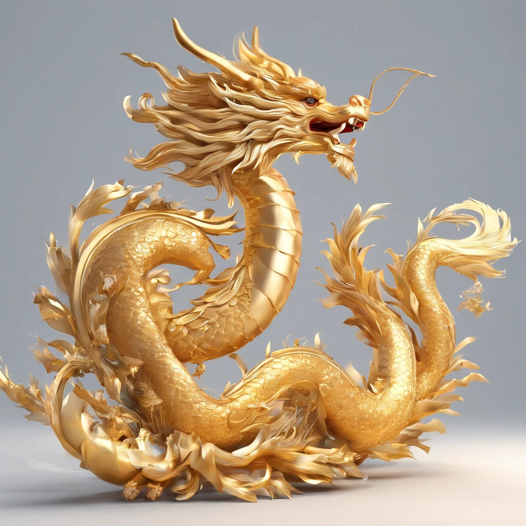 A logo、masterpiece、(white backgrounid:1)、Golden Chinese dragon surrounded by white clouds、Deities々Halo、the wind、Deities、long wavy body、tusk、The upper part of the body、Fantasia、myth、hightquality、ighly detailed、masterpiece、epic poem、Particle effect、Dynamic effects