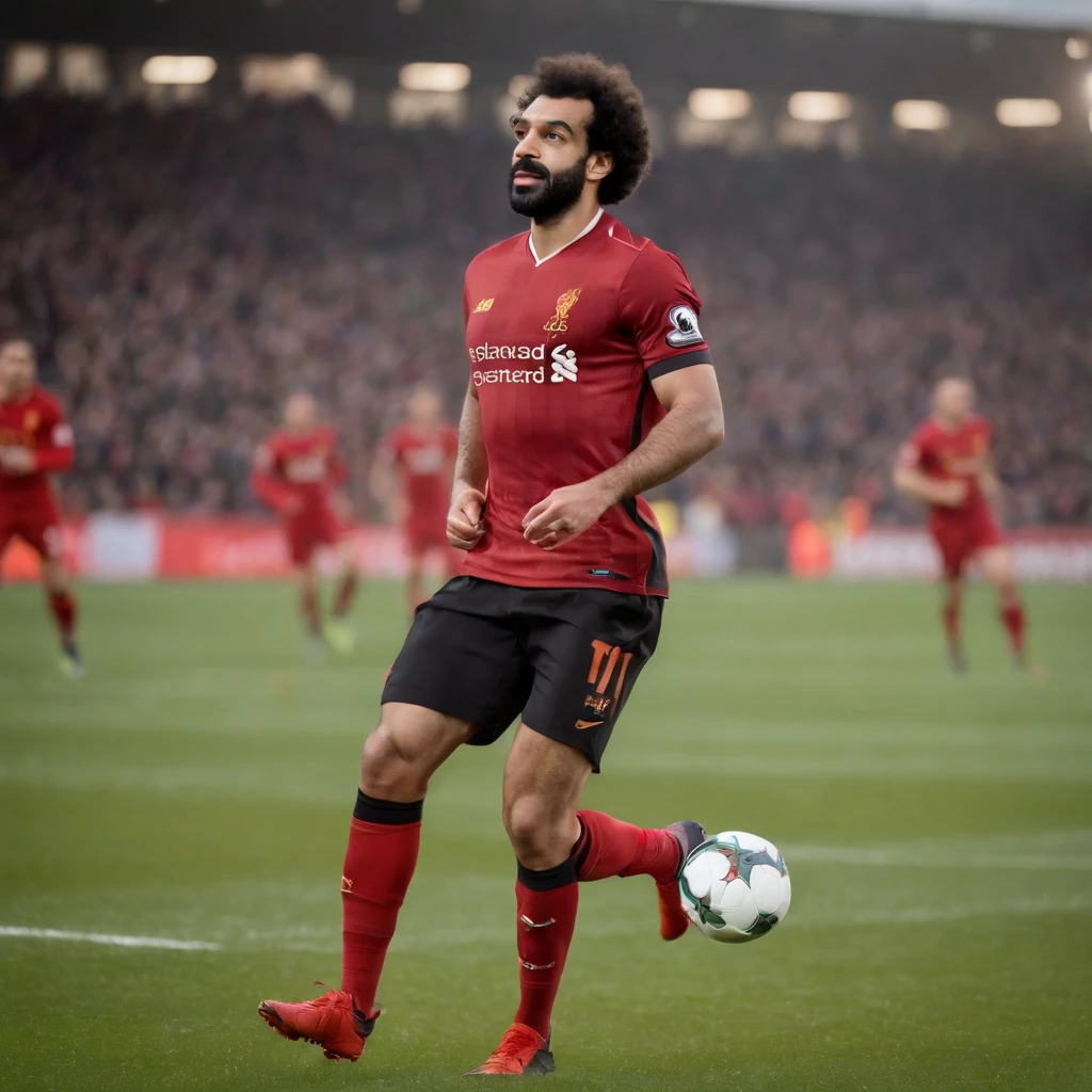 mo salah

best quality,4k,8k,highres,masterpiece:1.2,ultra-detailed
realistic,photorealistic,photo-realistic:1.37
portrait
vivid colors
studio lighting
detailed eyes, detailed lips, eye-catching face
confident expression, captivating gaze
beautiful, prominent eyebrows
sharp focus on facial features
professional
Liverpool jersey, number 11
standing in a football field
green grass, sunlit environment
muscular physique, athletic stance
intense determination
dynamic action poses
supportive team members in the background