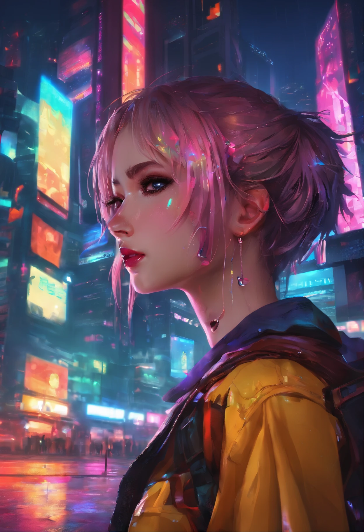 Sad girl,cry,darkness,Rain sky,。.。.。.。.。.。.。.。.。.。.。.。.。.。.。.。.。.。.3D,Upscale,hard disk,Blonde short,is crying,with his back turned