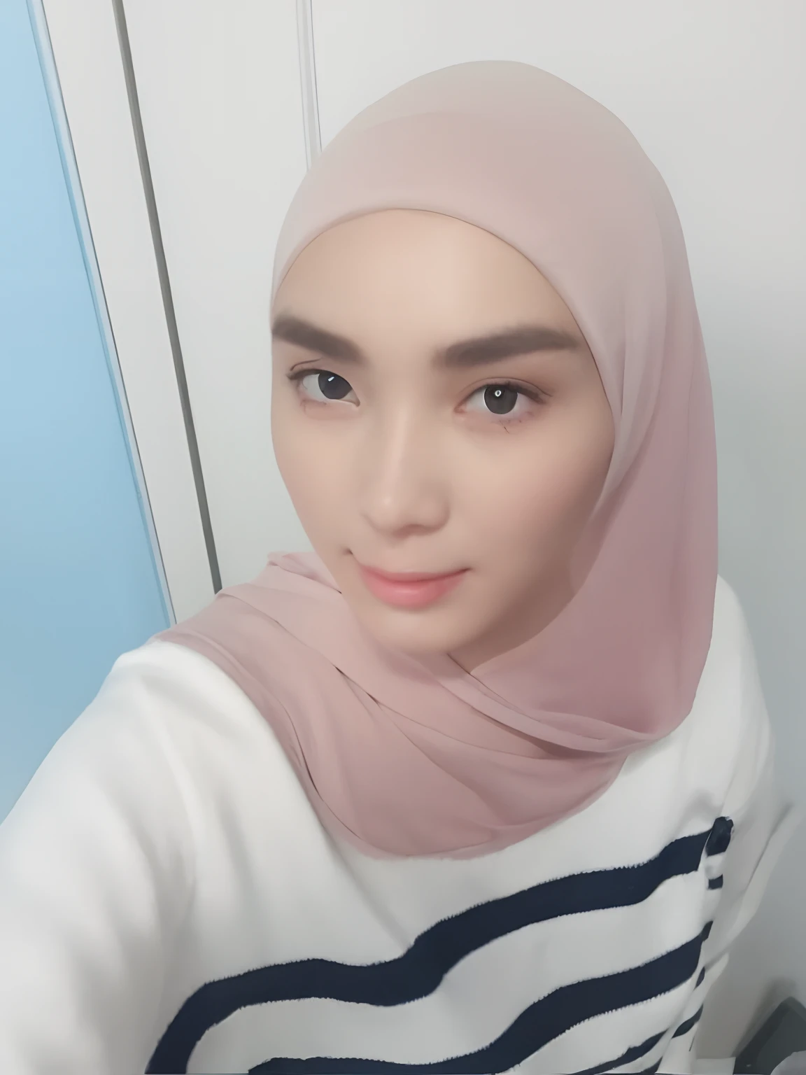 ((Beautiful white islamic girl with a beautiful face with maroon hijab)), beautiful eyes, office suit, she is a secretary, (long grey fabric pants),(pink shirt), colorful, ((office)), sit down, thight,, bokeh, (hdr:1.4), high contrast, (cinematic, teal and orange:0.85), low saturation,(seductive angle),(full body),(detailed eyes:1.5),((no hair)),(cowboy shot),(glowing skin),(blink),(looking at viewer),(pale skin),(blush:1.2), selfie, medium shot, she is sitting on a chair in office, ((wearing long pink shirt))