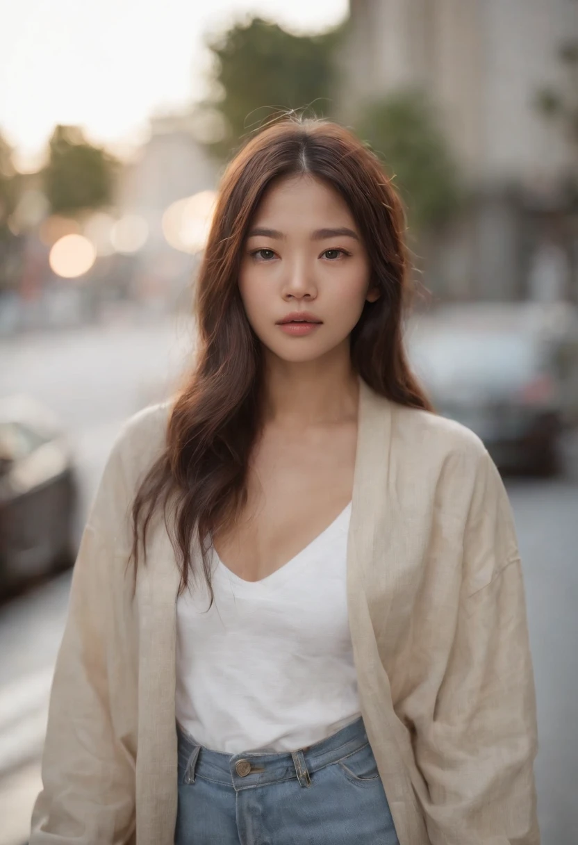 Jenny Rey（Jennie Kim）Wear homeless clothes, empapada de blanco, Camisa blanca rota, realista, sucia, Realista 4K, Soft lighting, detallado, Full HD realista