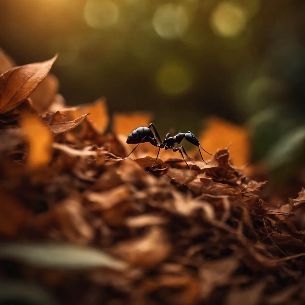 an ant in a pile of leaves