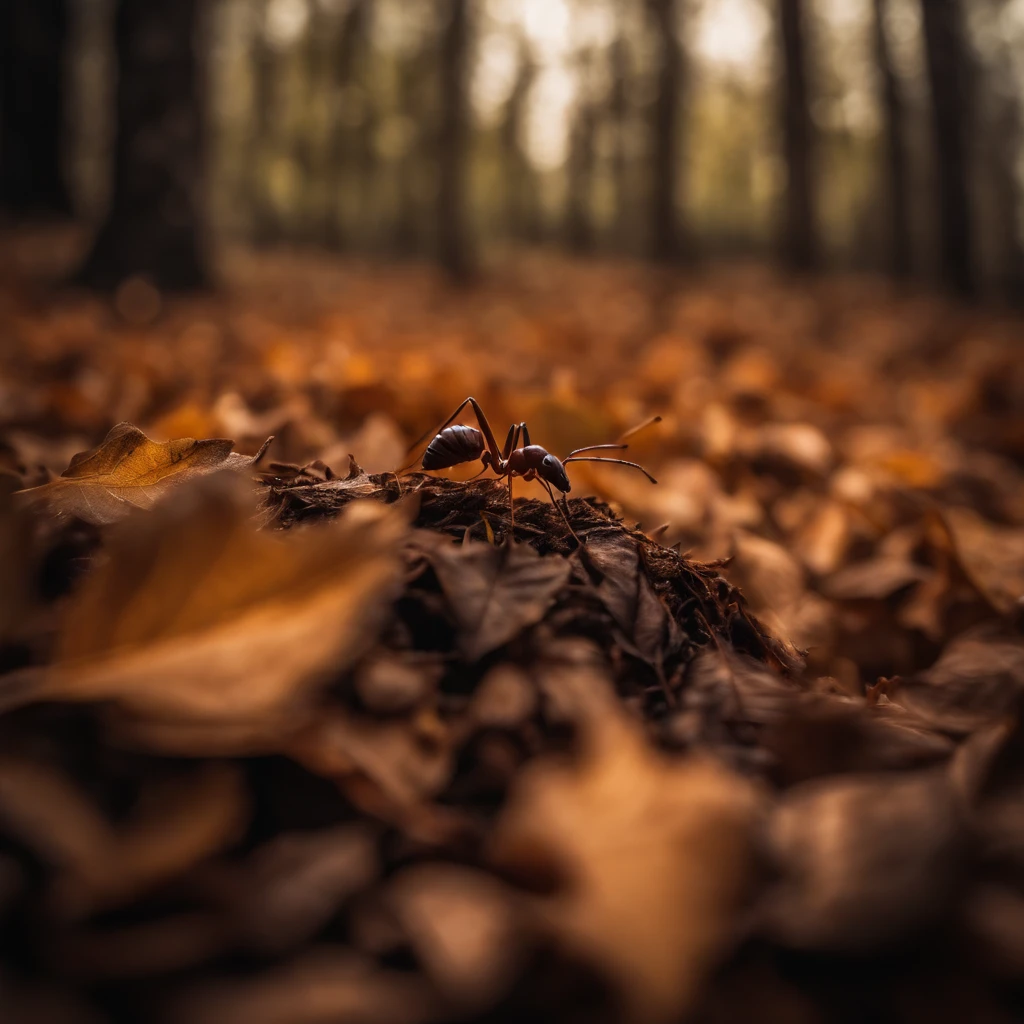 an ant in a pile of leaves