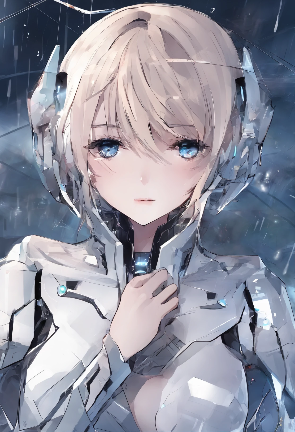 Sad girl,cry,darkness,Rain sky,。.。.。.。.。.。.。.。.。.。.。.。.。.。.。.。.。.。.。.3D,Upscale,hard disk,Blonde short,is crying,with his back turned