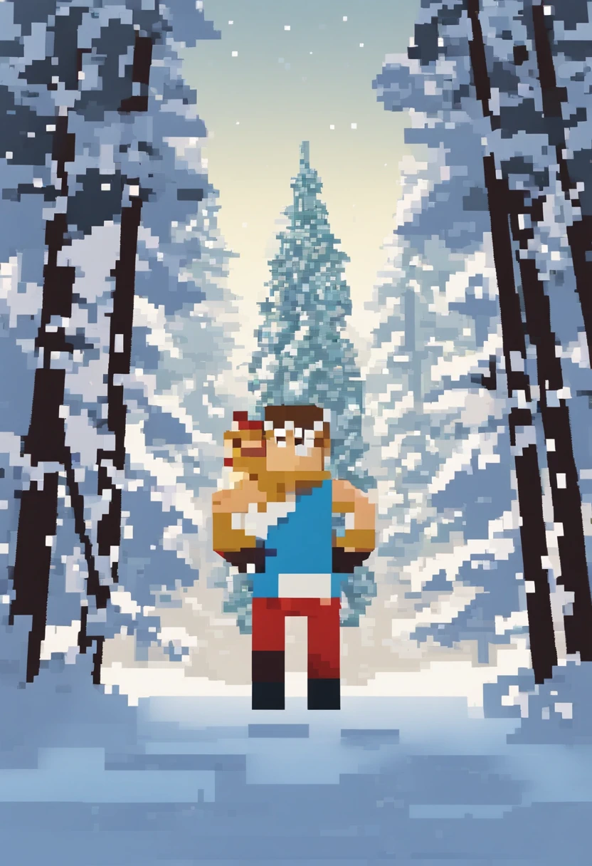 roblox personagem, corpo quadrado, fundo de floresta nevando