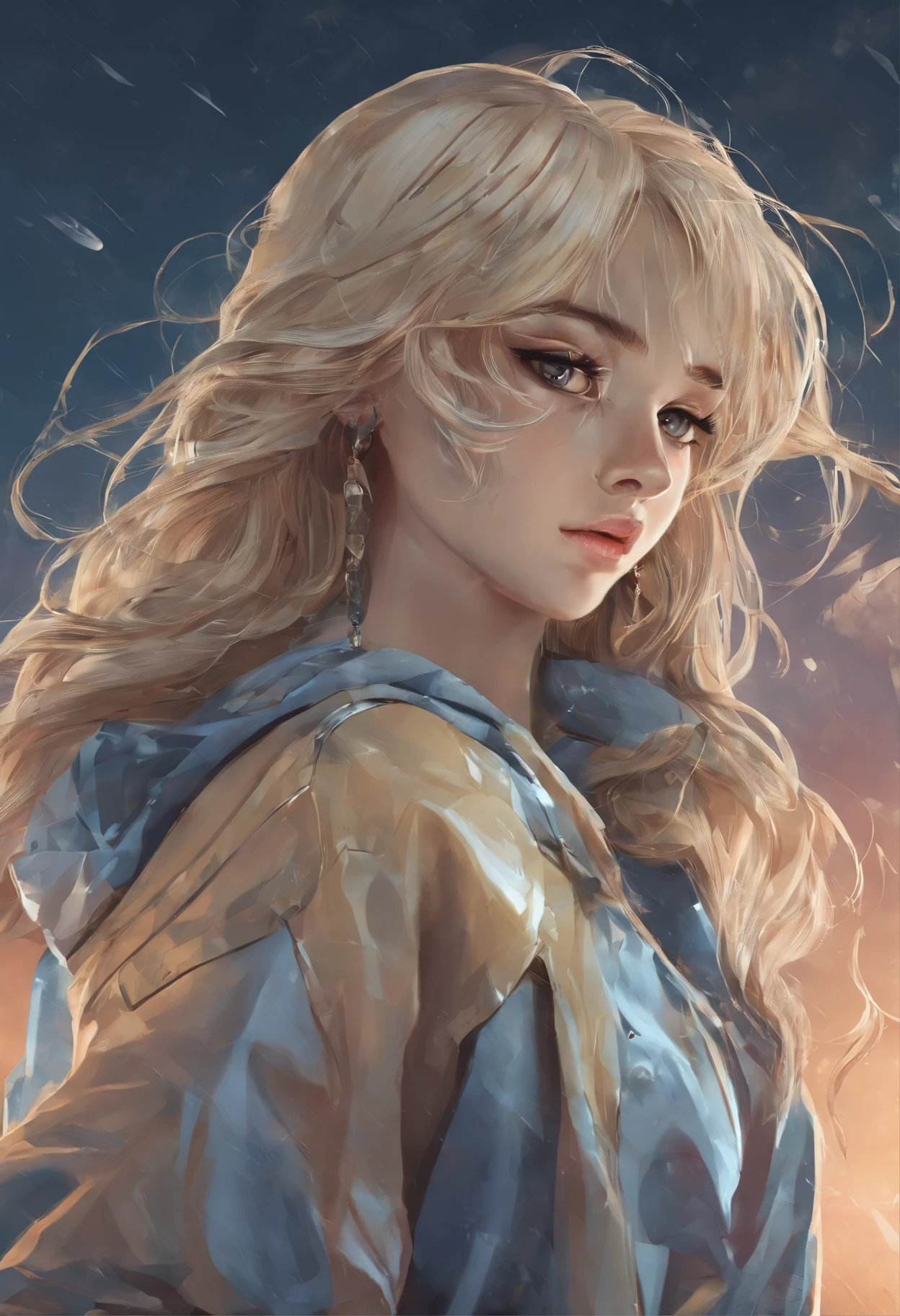 Sad girl,cry,darkness,Rain sky,。.。.。.。.。.。.。.。.。.。.。.。.。.。.。.。.。.。.。.3D,Upscale,hard disk,Blonde short,is crying,with his back turned