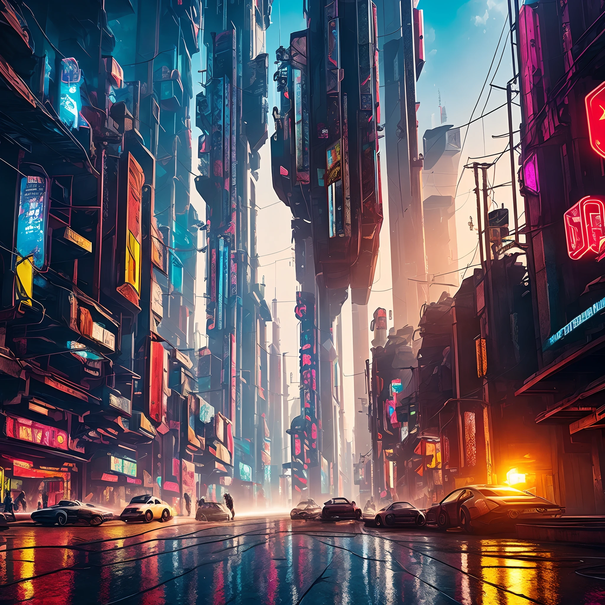 (best quality), cidade cyberpunk, futurista, melhor qualidade, obra prima, obra de arte, 4k --auto