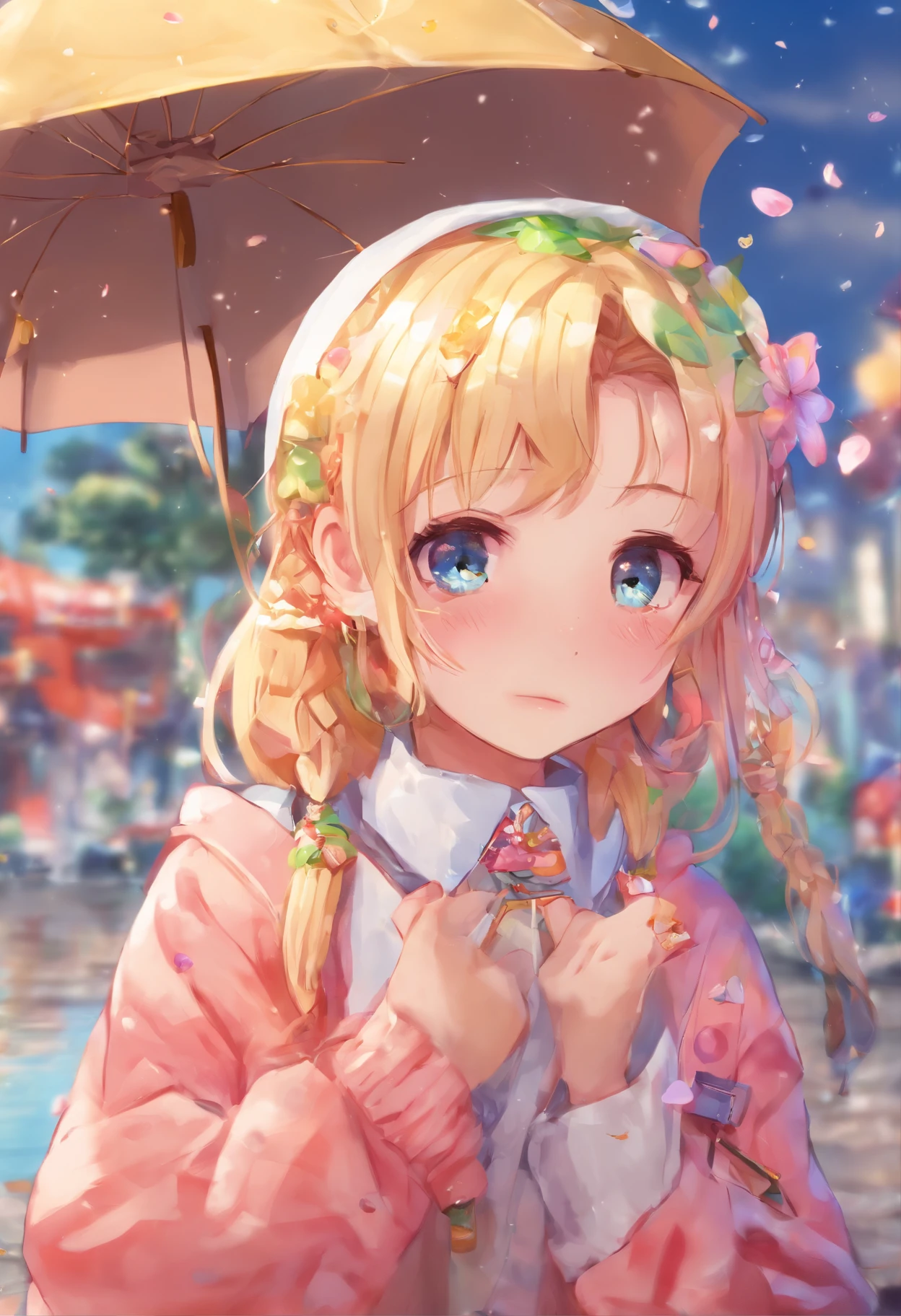 Sad girl,cry,darkness,Rain sky,。.。.。.。.。.。.。.。.。.。.。.。.。.。.。.。.。.。.。.。.3D,Upscale,hard disk,Blonde short,is crying,with his back turned