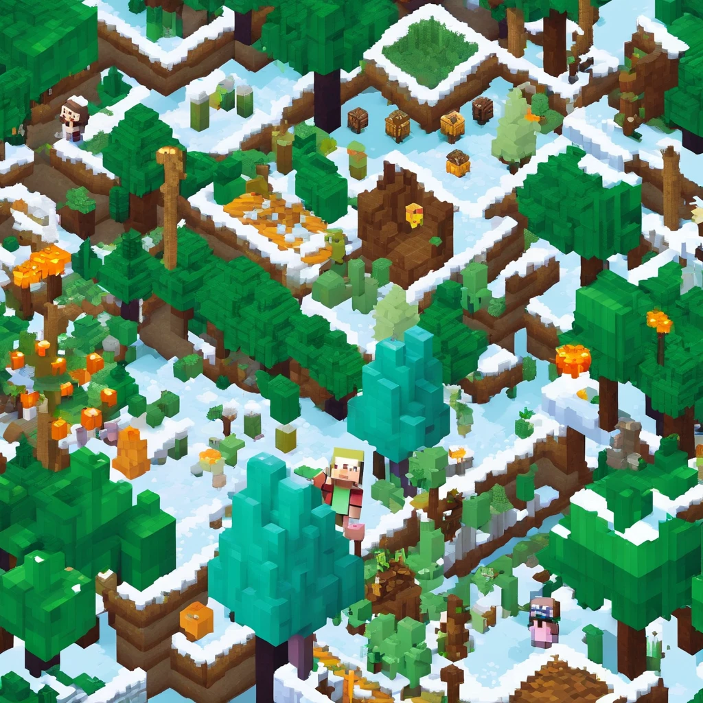 corpo quadrado, fundo de floresta nevando