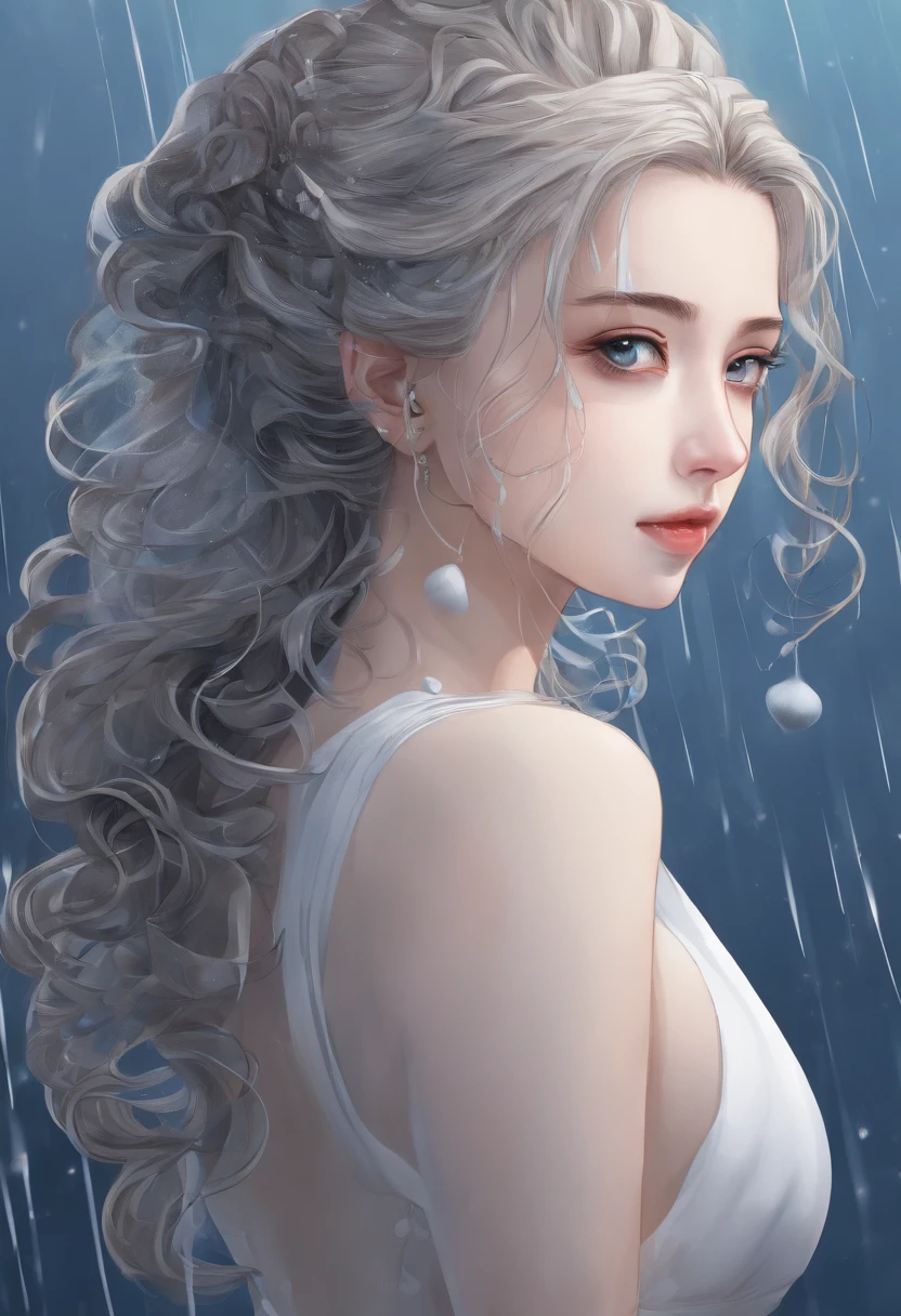 Sad girl,cry,darkness,Rain sky,。.。.。.。.。.。.。.。.。.。.。.。.。.。.。.。.。.。.。.。.。.3D,Upscale,hard disk,Blonde short,is crying,with his back turned