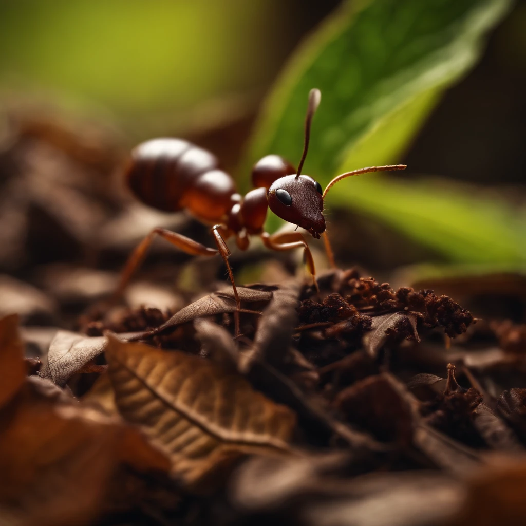 an ant in a pile of leaves