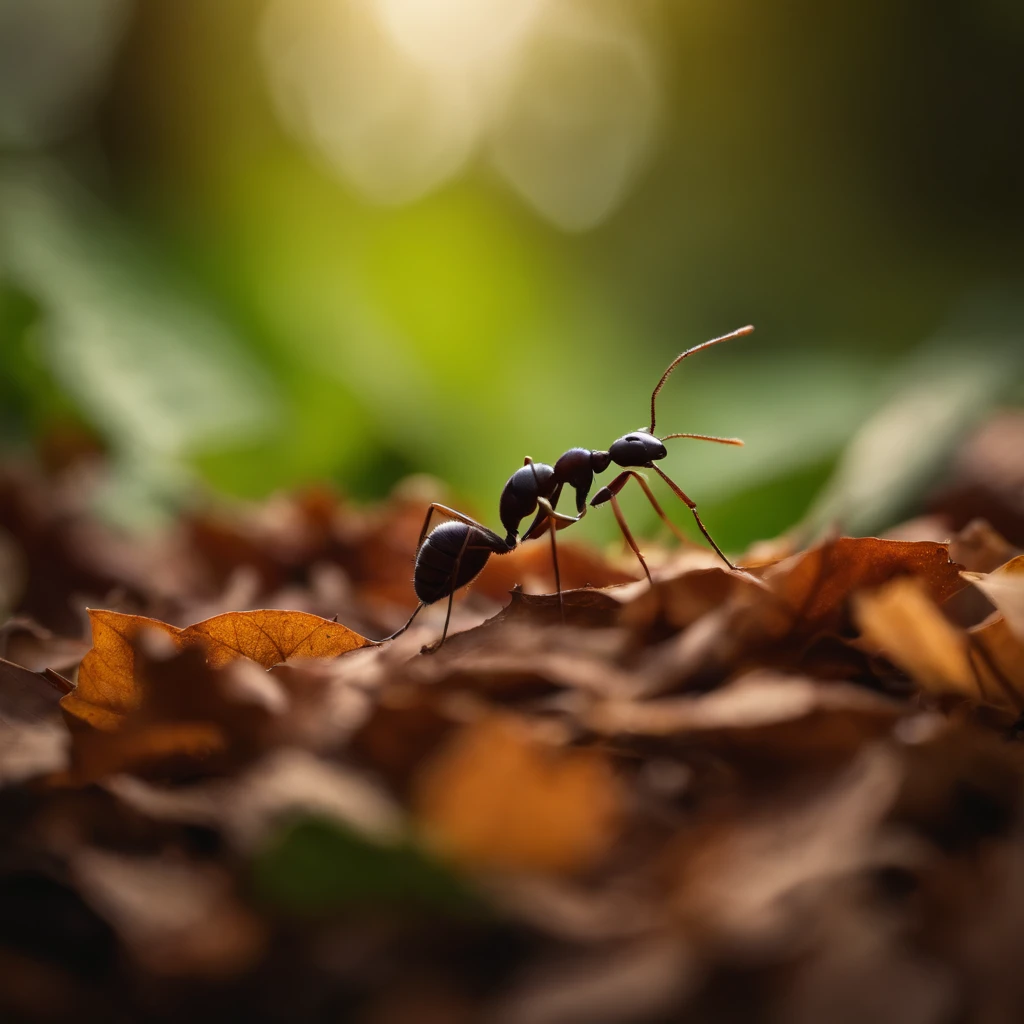 an ant in a pile of leaves