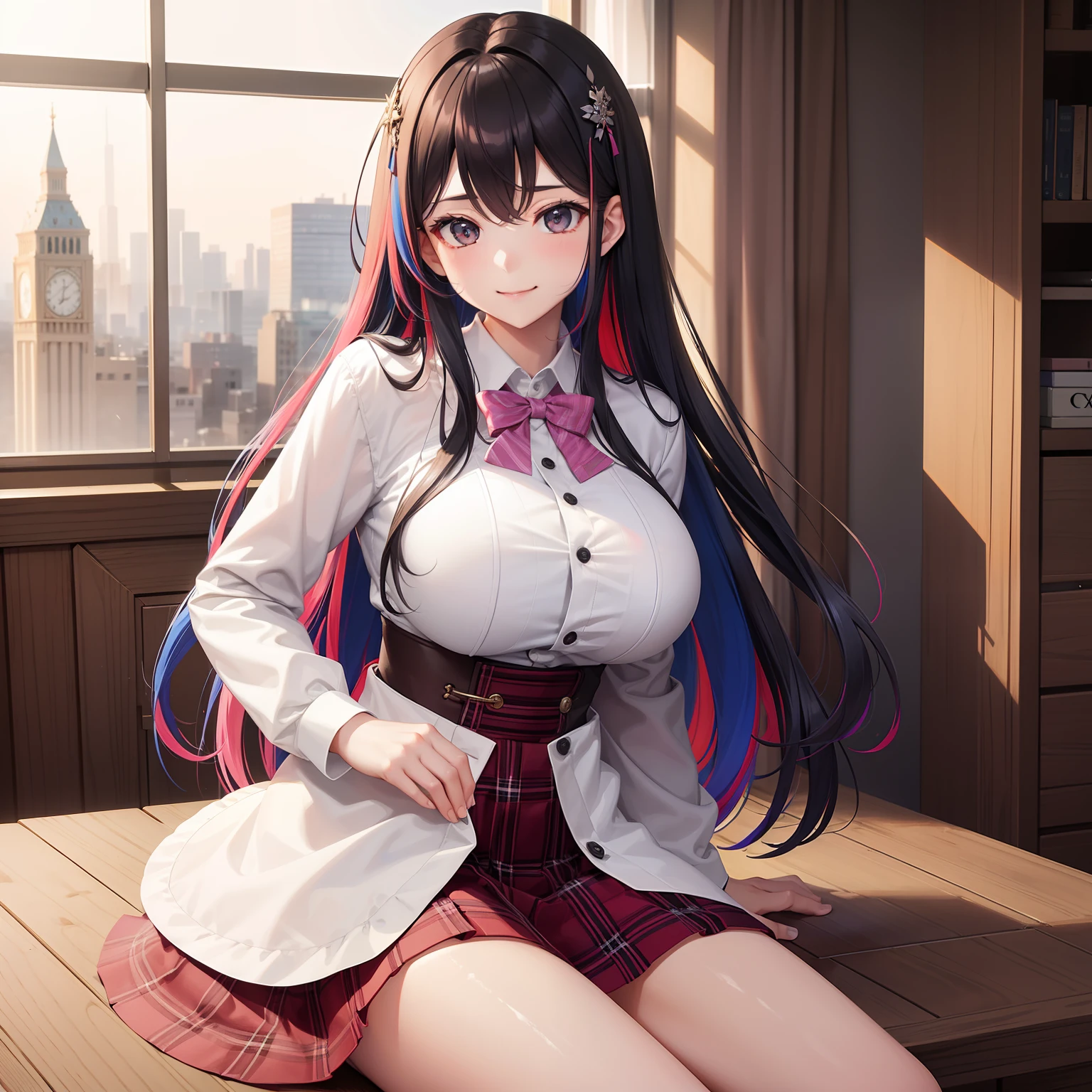 girl, a smile、multicolored hair 、top-quality、masterpiece、HD image quality、校服、blazers、beautiful a girl、a beauty girl、huge tit、超A high resolution