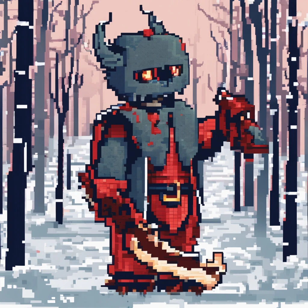 Demonio, written slayer behind the presonage, fundo de floresta nevando