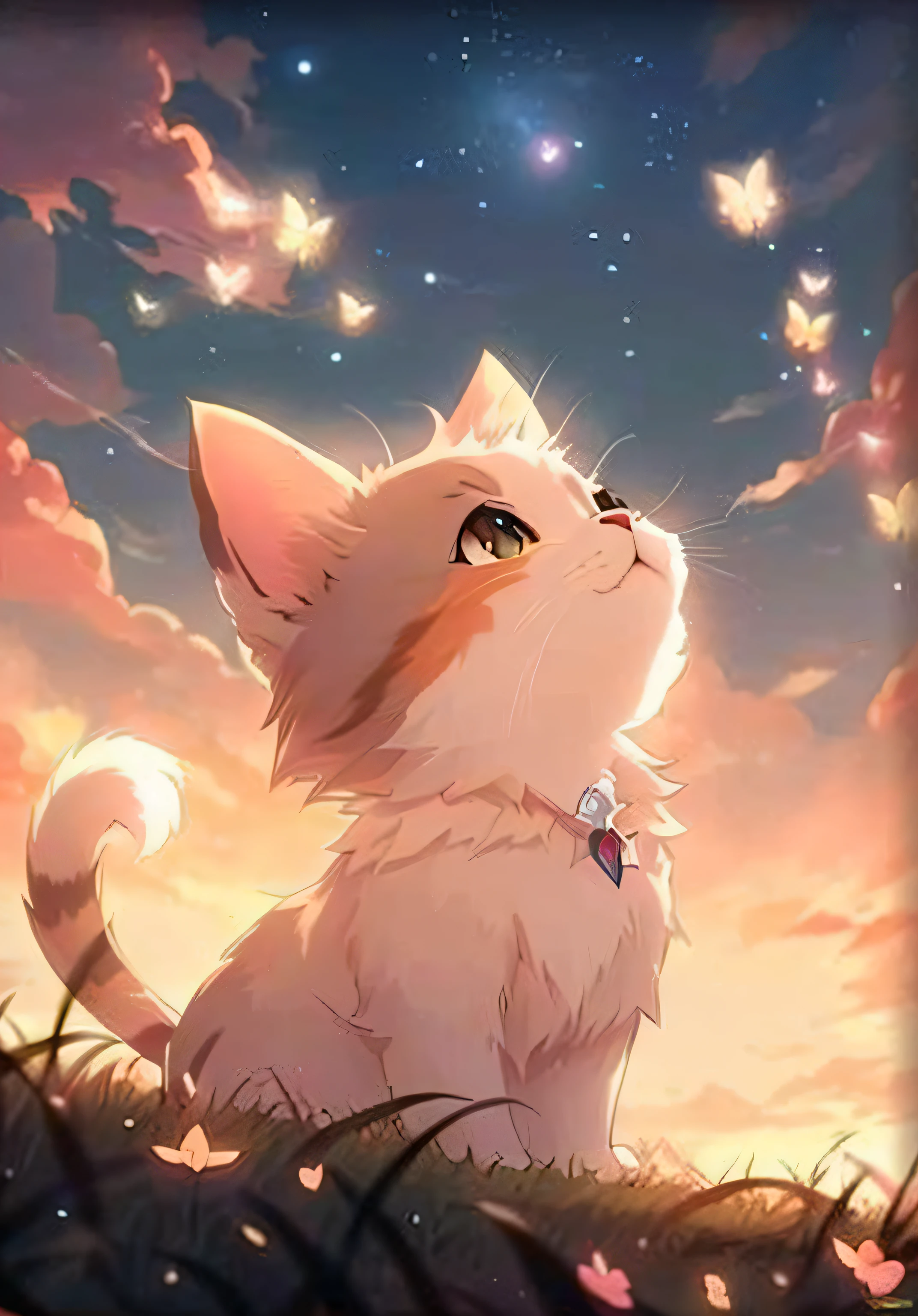 Anime cat sitting on grass,Butterflies flutter around, anime visual of a cute cat, anime cat, realistic anime cat, Sora as a cat, cute anime catgirl, Very beautiful anime cat girl, beautiful anime catgirl, very very beautiful furry art, warrior cats fan art, Kawaii cat, very beautiful cute catgirl, Cute anime, anime catgirl, warrior cats