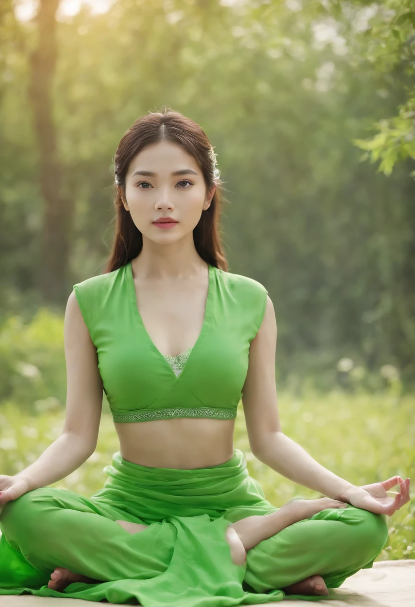(Master parts:1.2),Best quality,Pisif,Taoist,(Meditation:1.1), soio,A sexy girl ,Meditation cross-legged, Bright green magic matrix, Floats,Transparent,Realistic