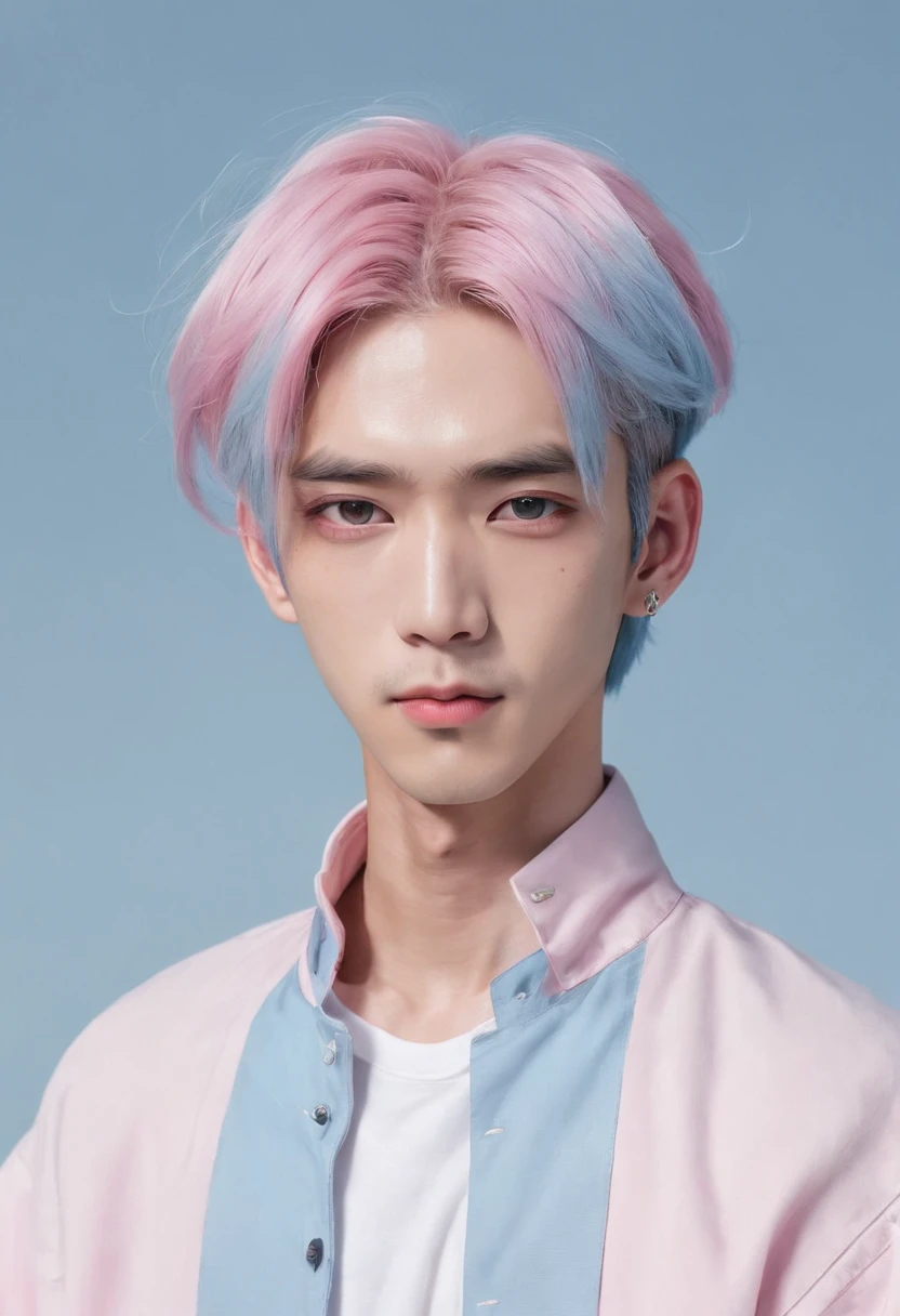 ((Male and female couples)), Idol Photos, Magazine covers, Photos of actors, Professional Photos, Height difference, tall male, Happiness, youthfulness, extra detailed face, detailed punk hair, very detailed character, inspired by Sim Sa-jeong, Cai Xukun's, detailed realistic faces, highly detailed realistic face, high detailed face anime, realistic detailed face, Accurate detailed face, attractive androgynous humanoid, Cool Korean fashion in black and white, ((Man with light blue hair)), ((Woman with pink hair)), ((Woman with long hair below waist)), ((Man with short hair over ears)), ((Pink hair woman with gentle expression)), ((Man with light blue hair with wild expression)), high-level image quality, masterpiece, Photographed so that the whole body can be seen, Photographed to make clothes look beautiful, Take your eyes off, ((two individuals)), ((British couple))