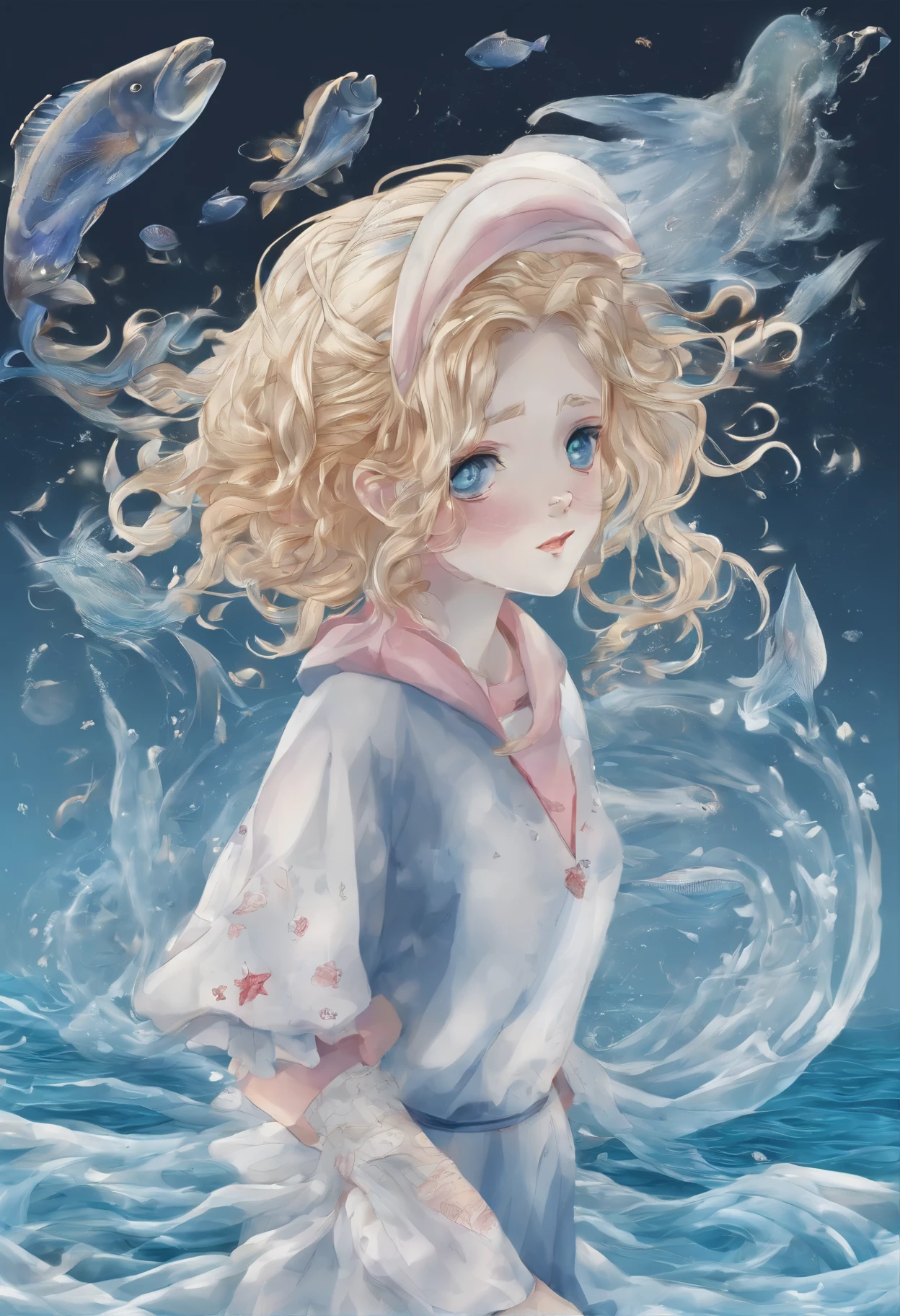 Sad girl,cry,darkness,Rain sky,。.。.。.。.。.。.。.。.。.。.。.。.。.。.。.。.。.。.。.。.。.3D,Upscale,hard disk,Blonde short,is crying,with his back turned