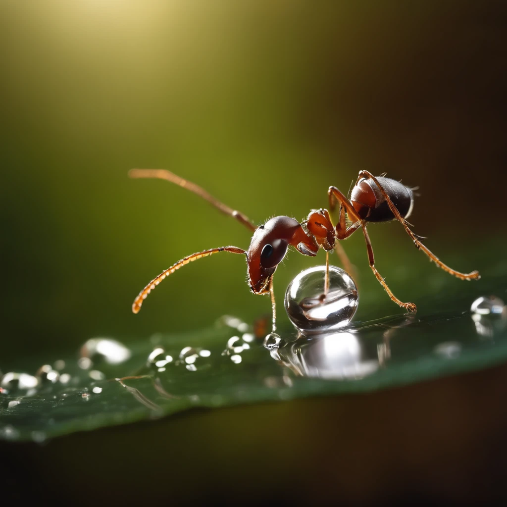 an ant is caught in a drop of water
