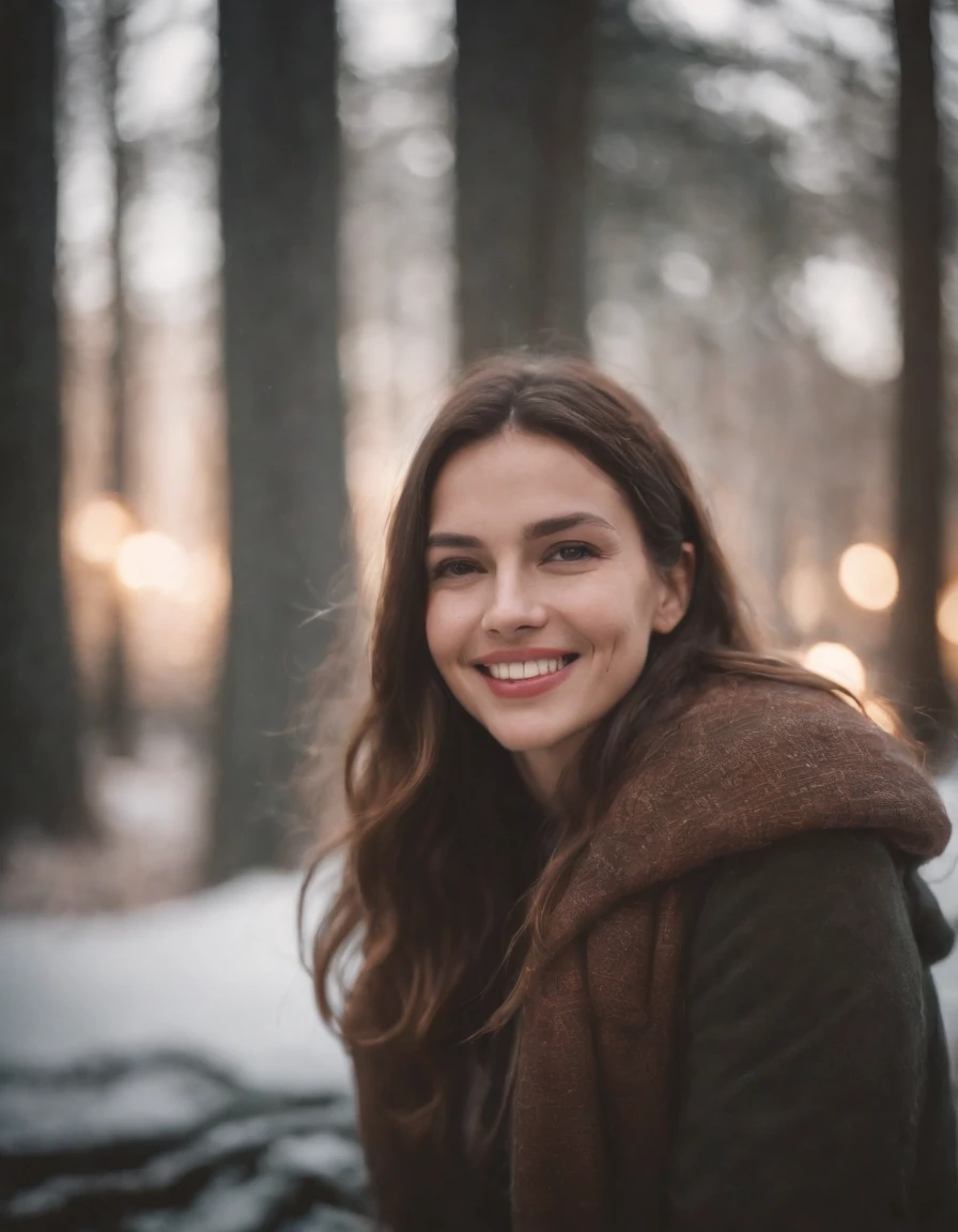 portrait of a woman,polaroid,film, graininess,smile,cold