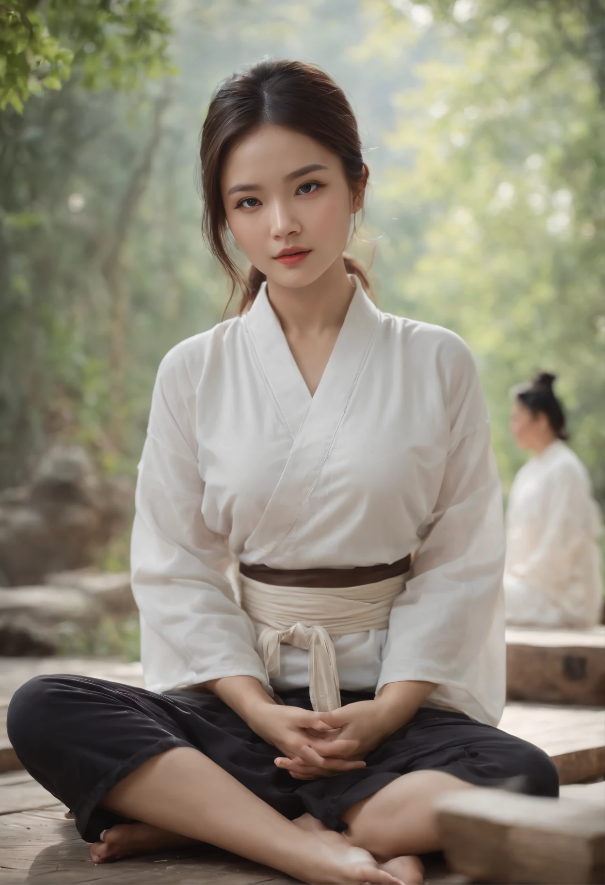 (Master parts:1.2),Best quality,Pisif,Taoist,(Meditation:1.1), soio,A sexy girl ,Meditation cross-legged, Sweat all over your body, floats,Transparent,Realistic