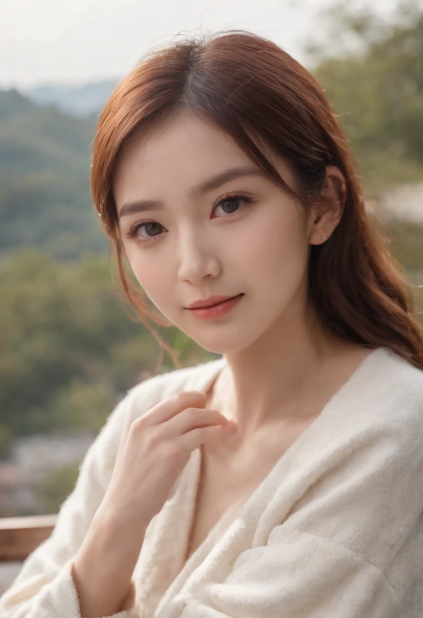 ((of the highest quality, 8K,Raw photo)), (Realistic, Photorealistic: 1.37), (Face Focus: 1.1), a smile、Small breasts, flat chest, Longhaire, A Japanese Lady、20yr old、Japan idol system、(white sweatshirt: 1.1)、Skirt, Sitting, Arms up, From below, Sunlight, Movie Lighting,