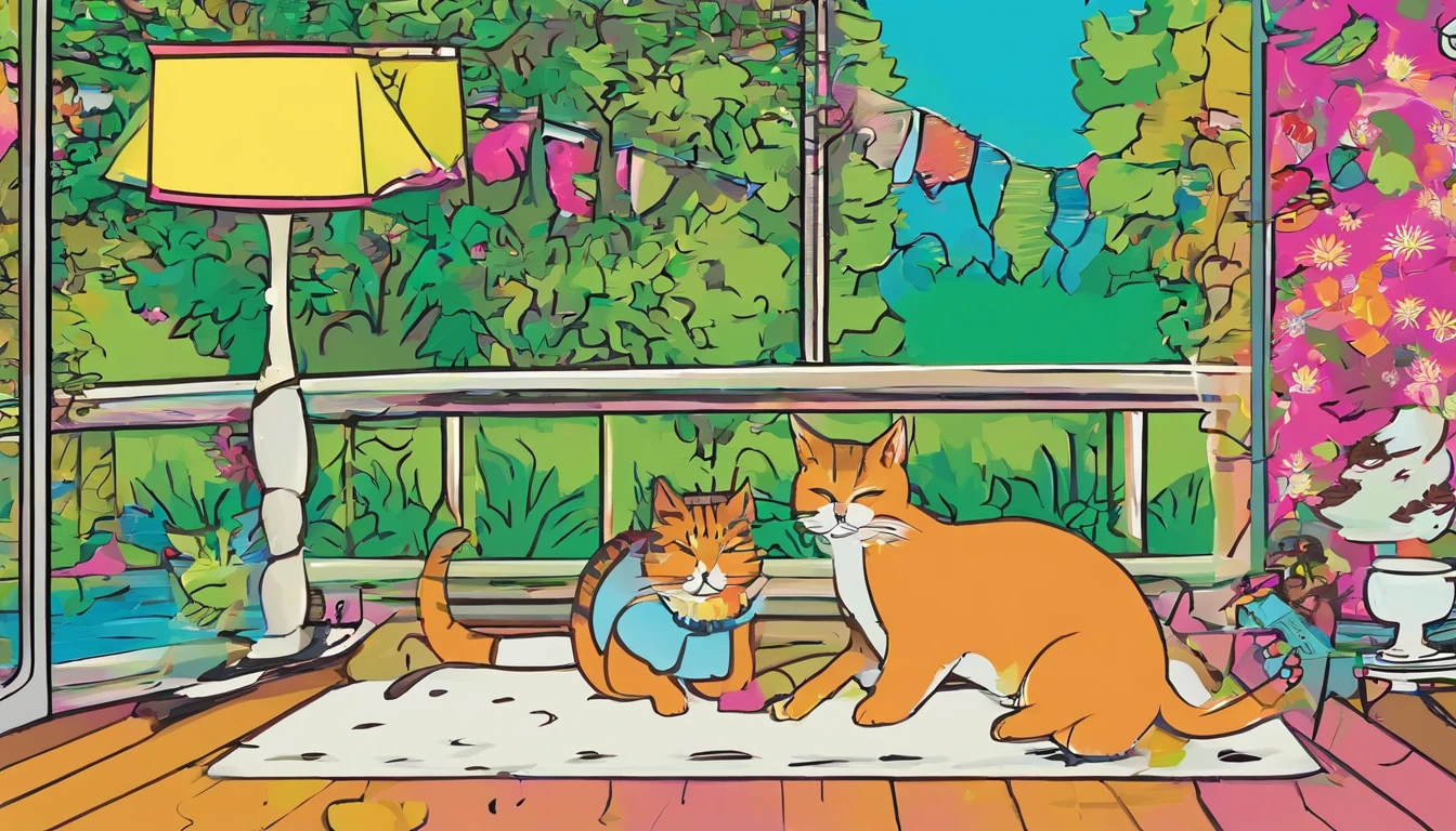 I have 2 kids playing with cats in my backyard, childrens book illustration, childrens book illustration, childrens book illustration, childrens book illustration, childrens book illustration, childrens book illustration, cute storybook illustration, illustration for children, story book illustration, children illustration, storybook illustration, colorful kids book illustration, a storybook illustration, children illustration
