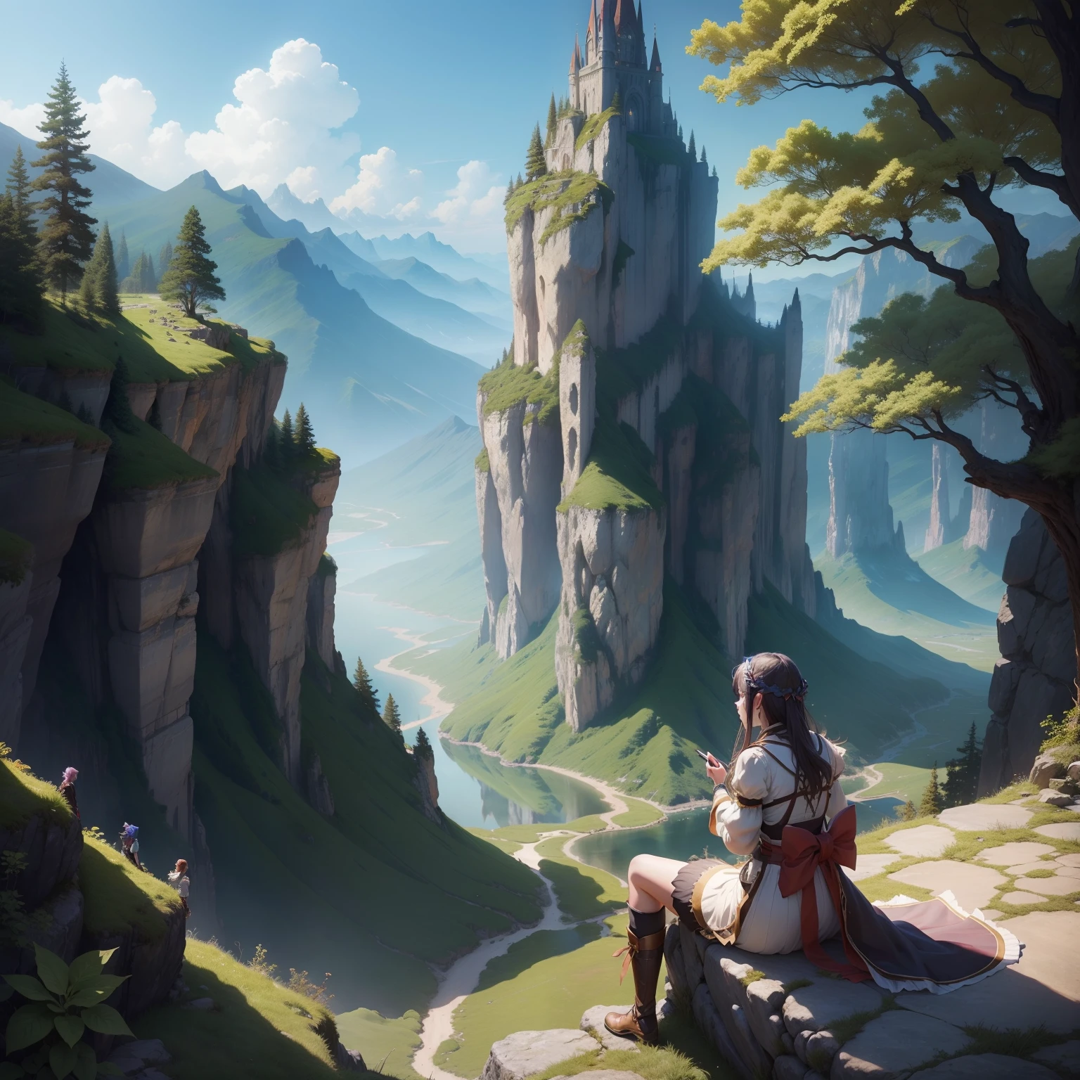 in isekai、Otherworldly、great outdoors、Great view、𝓡𝓸𝓶𝓪𝓷𝓽𝓲𝓬、Fantasy world、Dynamic、SFart by、top-quality、masterpiece、超A high resolution、Fantastical、mystical