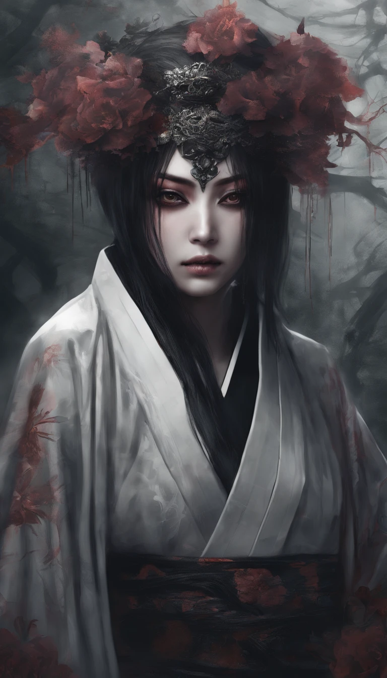 An Aradi woman in a kimono,Wearing flowers on his head, Beautiful digital artwork, Beautiful digital illustration, beautiful digital painting, Gorgeous digital painting, Guviz-style artwork, photorealistic anime girl rendering, Smooth anime CG art, beautiful digital art, great digital art with details, stunning digital illustration, Detailed digital anime art, render of april, a beautiful anime portrait