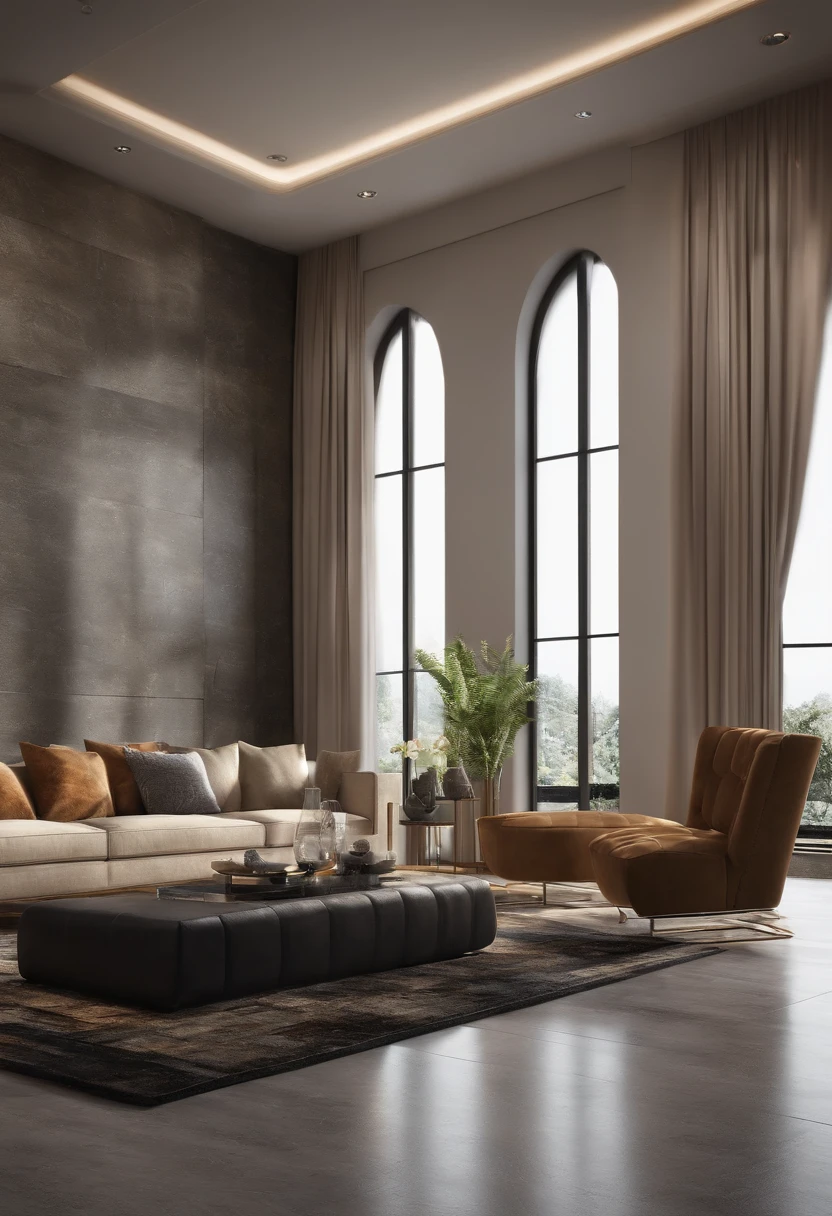 modern living room, Aligoudarz Stone on floor, hyper realistic, high detailed, 8k