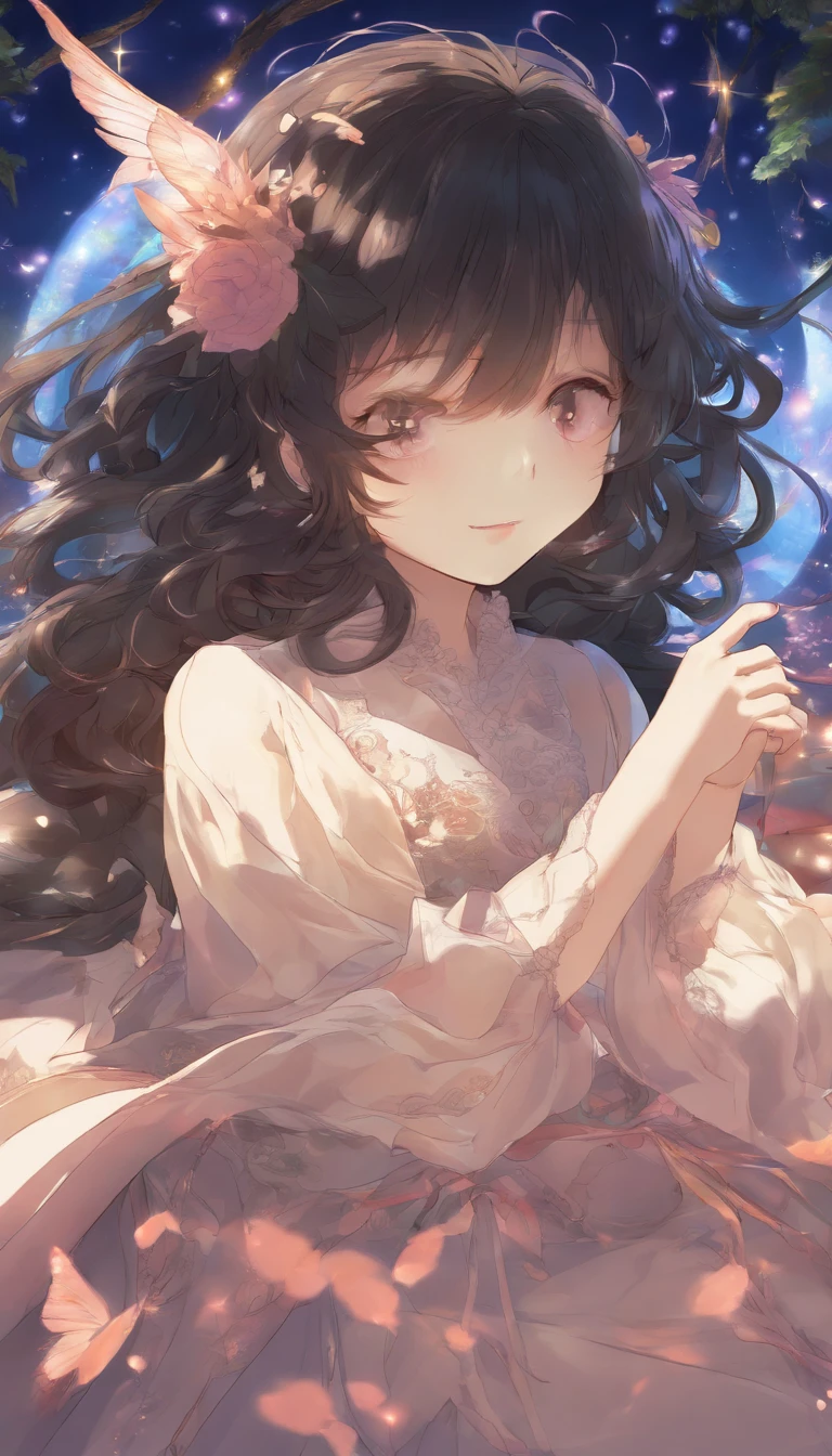 Masterpiece, high resolution, illustration, in style of kyoto animation, Your name is cinematic style, Night, midnight, Light, (1 woman: 1.3), (Solo: 1.4), Long eyelashes, a short bob, nose blush, futon, lying down, Naked, facial closeups, hiding chest with hands, Hiding by hand,