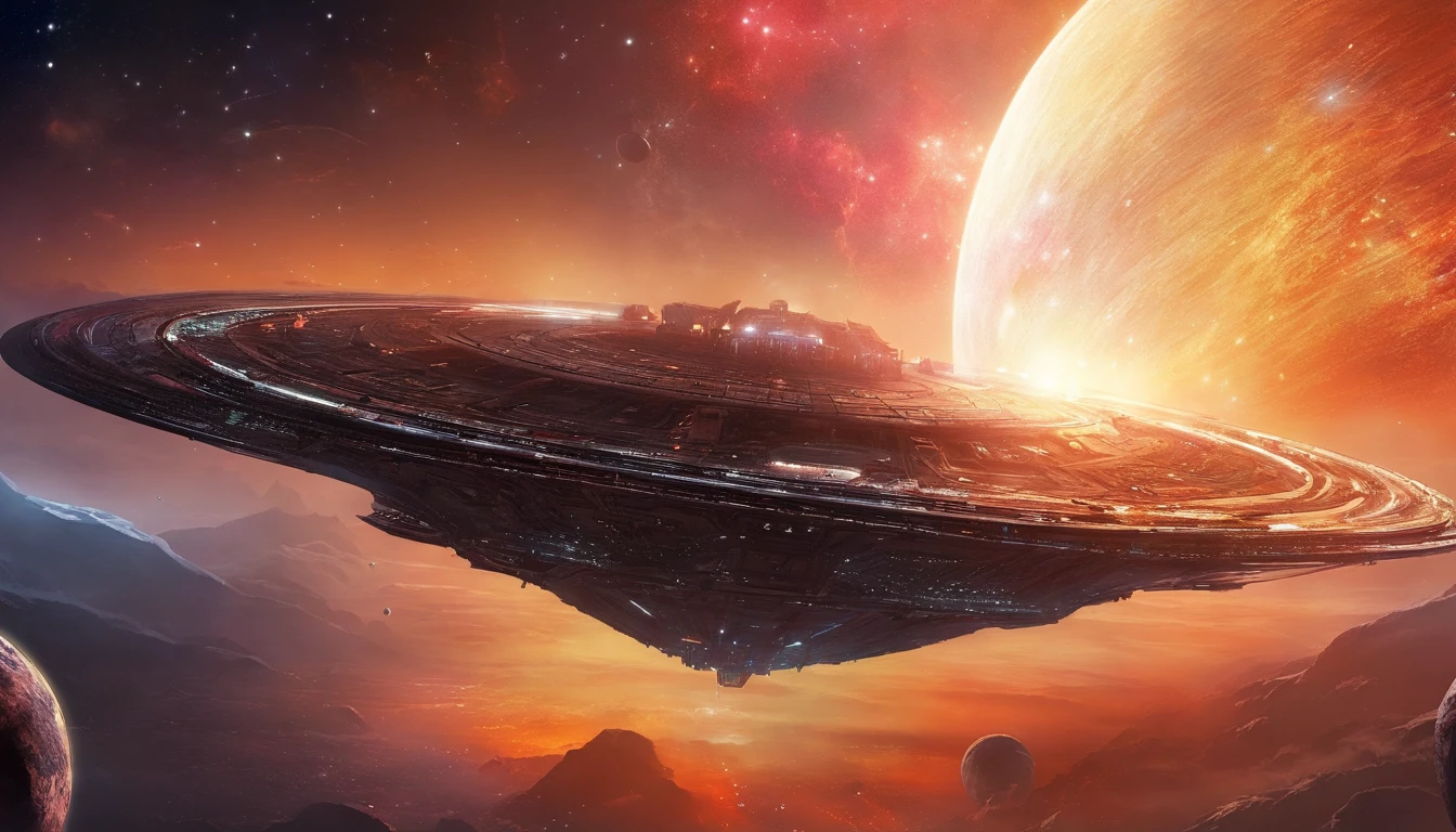 ((Masterpiece)),(Best quality)),Magnificent space image scene,heavenly body,Interstellar,((Huge star gates)),black hole,(((Huge starship))),Spaceship,Shining starry sky,8K,super-fine,high qulity