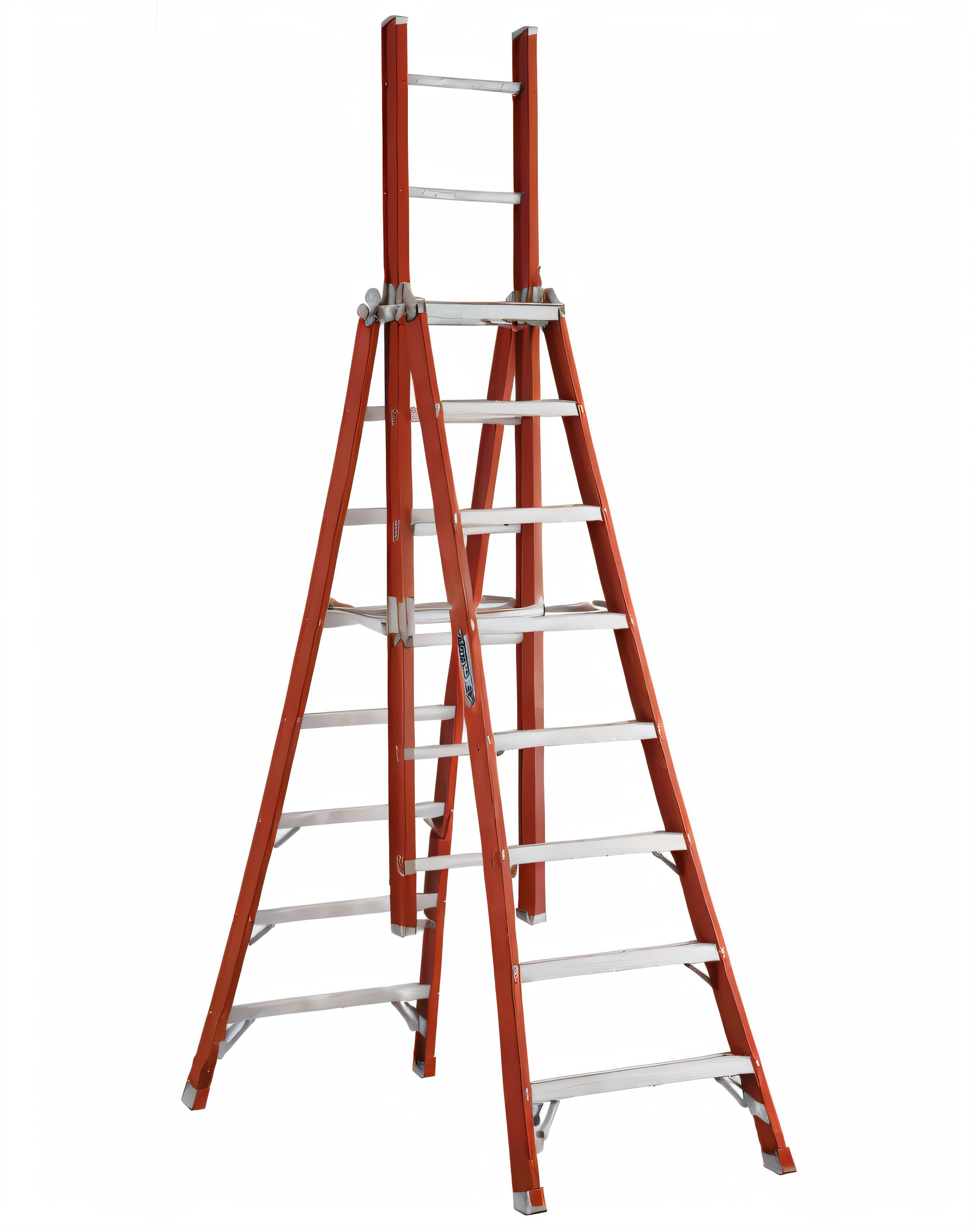 a close up of a red and white ladder on a white background, ladders, ladder, maxar, standing on a ladder, 8ft tall, traverse, walter, emerald, 8 k - h 7 6 8, 7 feet tall, hi - res, hi-res, sturdy, hi-res photo, tripod, a 15 foot tall, listing image