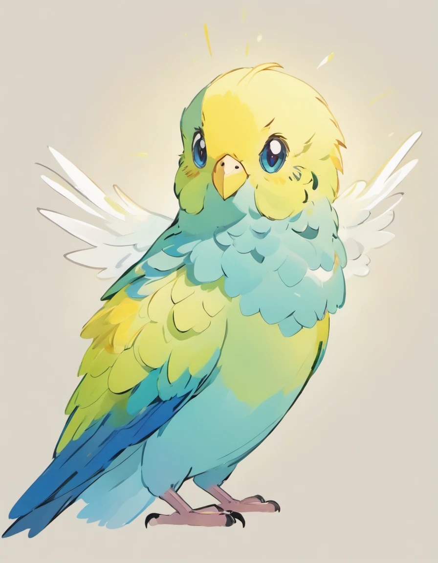 In this captivating illustration, a Budgerigar, affectionately known as a 'Budgie,' takes center stage in the unmistakable artistic style of Pokémon artist Sowsow. The Budgie's petite form is elegantly rendered, showcasing its dainty yet charismatic presence. Against a pristine white background, the bird's vibrant plumage becomes the focal point, a stunning burst of color that contrasts beautifully with the blank canvas.

The Budgerigar's slender body is adorned in a captivating combination of pastel blue and sunny yellow feathers, evoking a sense of cheerfulness and vitality. These feathers are meticulously detailed, with subtle shading and highlights that lend depth and dimension to each delicate feather. The Budgie's tiny feet grasp a miniature wooden perch, adding a touch of authenticity to the scene.

Its petite head is graced with a pair of lively, inquisitive eyes that radiate intelligence and curiosity. The beak, perfectly suited for cracking seeds, is finely rendered with a hint of a playful tilt. The bird's tiny crest, often raised in moments of excitement, adds to its endearing charm.

The Budgerigar's wings are outstretched in a pose that captures a sense of buoyant motion. The primaries and coverts display a mesmerizing gradient of blue and green, creating a sense of fluttering elegance. Each feather is a work of art, with a soft, almost velvety texture.

In this enchanting illustration, Sowsow's artistry captures not only the Budgerigar's striking appearance but also its lively spirit. Against the pristine white background, the bird's vibrant colors pop, making it a delightful and captivating subject for art enthusiasts and admirers of these charming avian companions. It's a celebration of the beauty and charm of the Budgerigar, expertly brought to life in the distinct style of Pokémon artist Sowsow."
