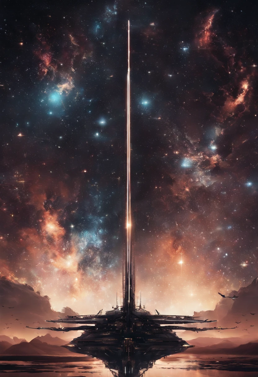 ((Masterpiece)),(Best quality)),Magnificent space image scene,heavenly body,Interstellar,((Huge star gates)),black hole,(((Huge starship))),On the giant ship,Shining starry sky,8K,super-fine,high qulity