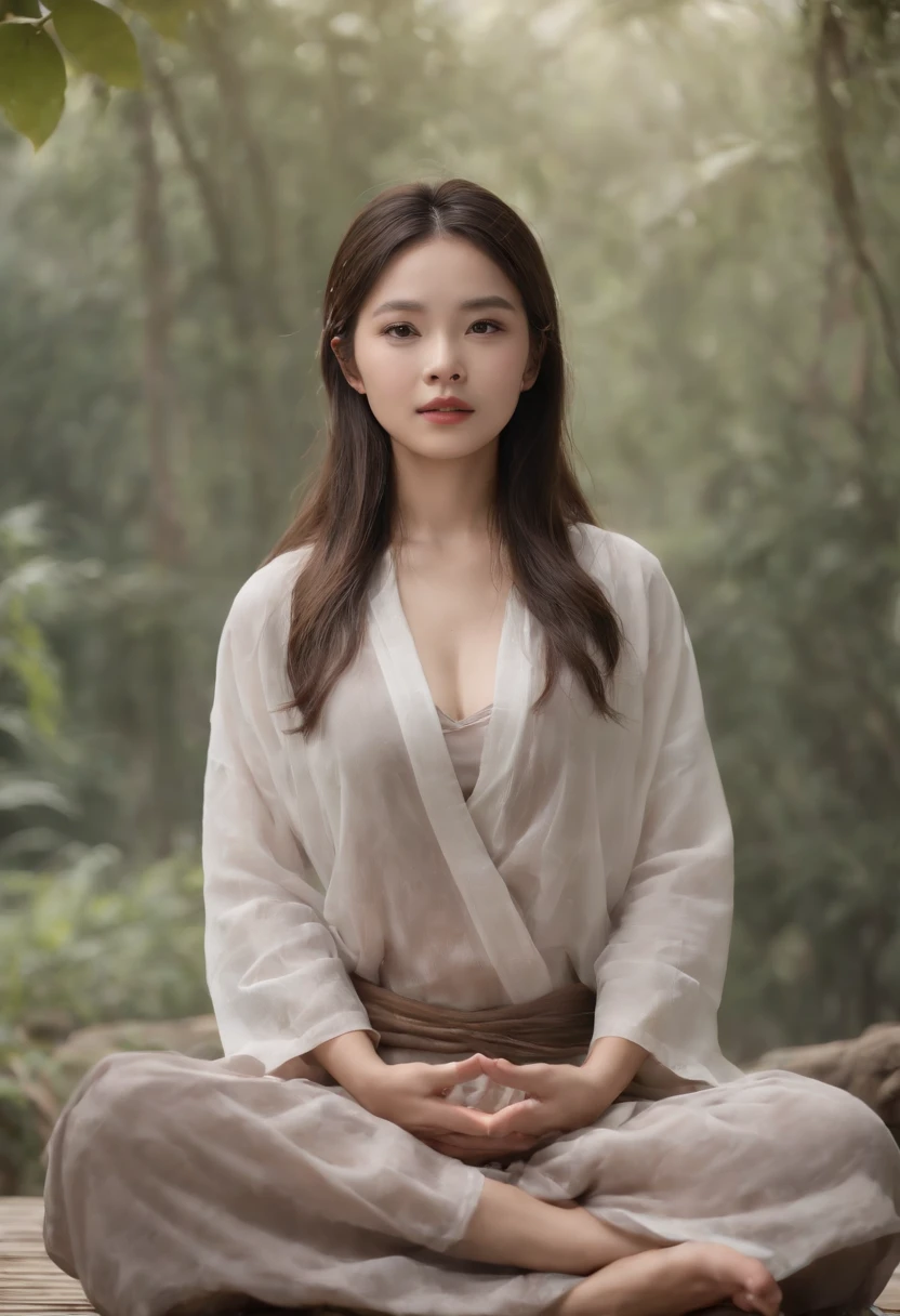 (Master parts:1.2),Best quality,Pisif,Taoist,(Meditation:1.1), soio,A sexy girl ,Meditation cross-legged, Sweat all over your body, Floats,Transparent,Realistic