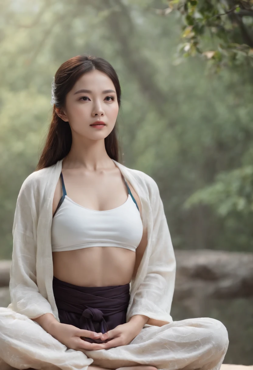 (Master parts:1.2),Best quality,Pisif,Taoist,(Meditation:1.1), soio,A sexy girl ,Meditation cross-legged, Sweat all over your body, Floats,Transparent,Realistic